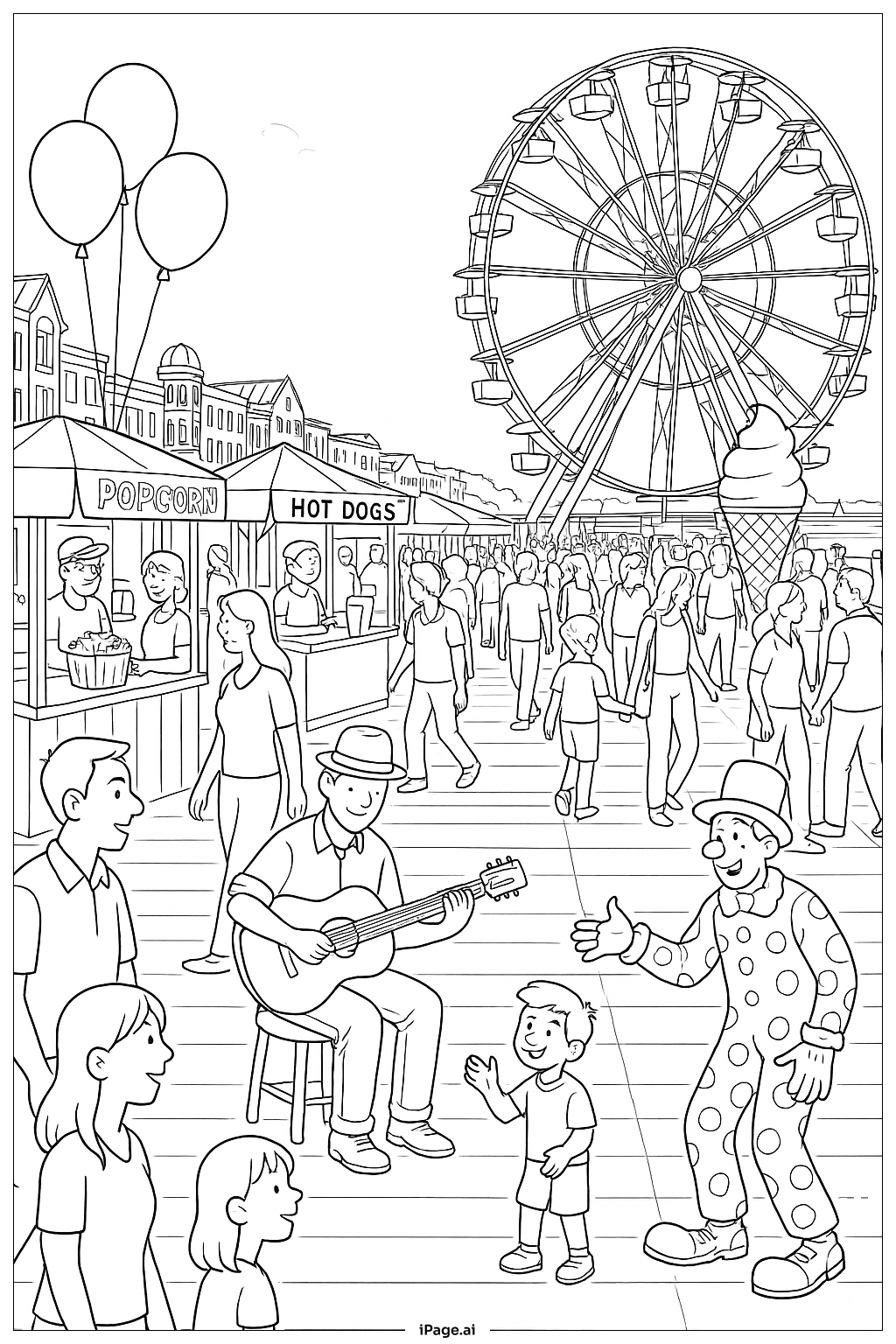  夏日海滨长廊乐趣填色页 