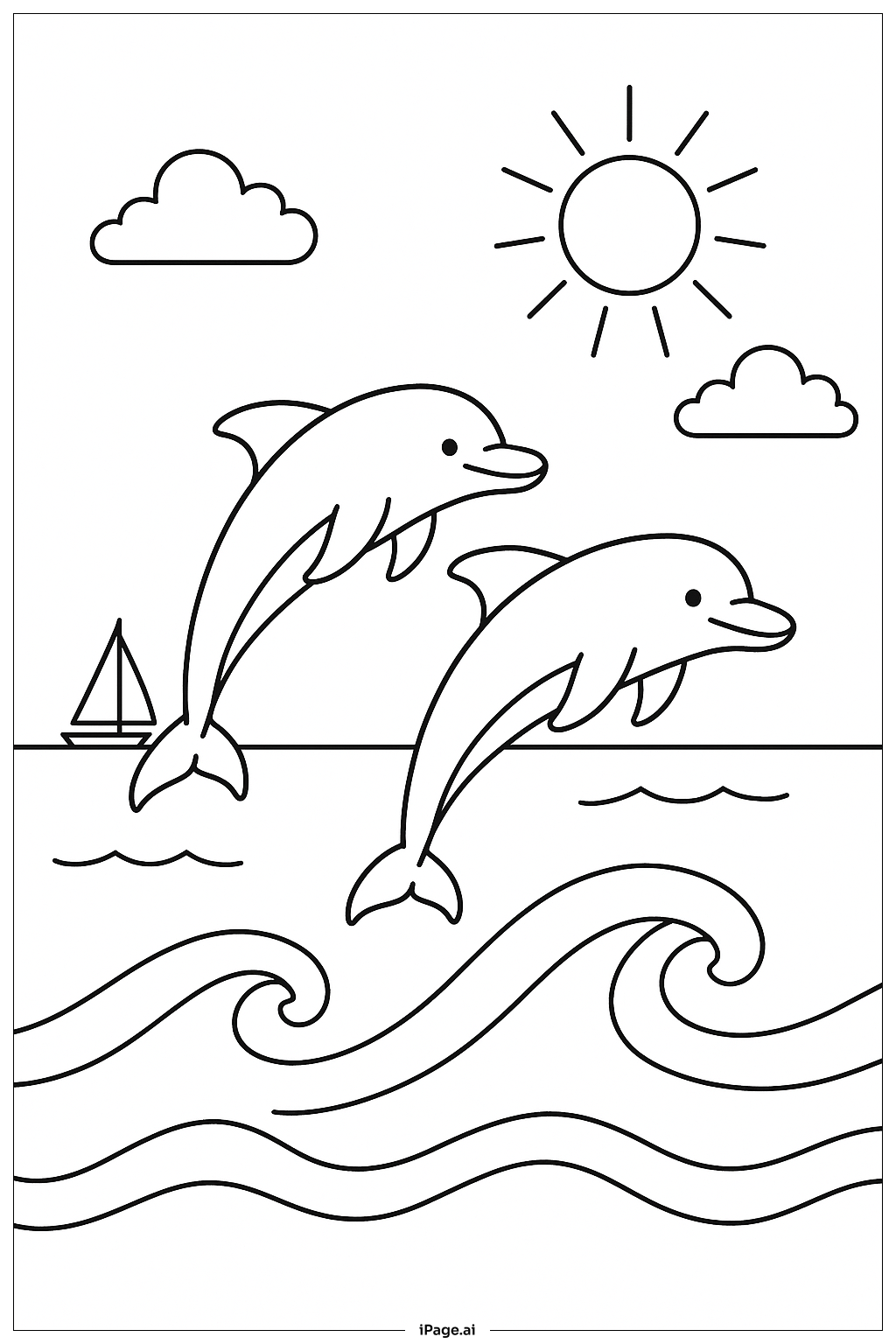  夏日海豚跳跃填色页 