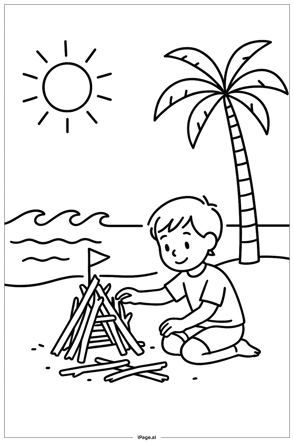  夏日漂流木堡垒填色页 