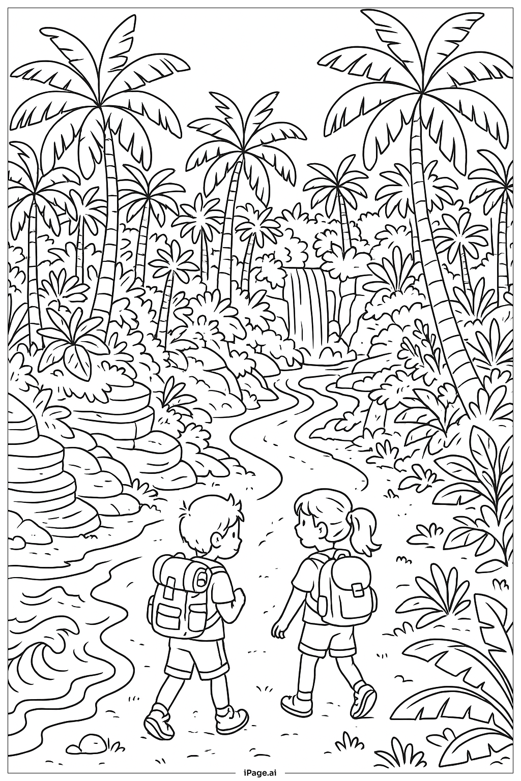  夏日岛屿探险填色页 