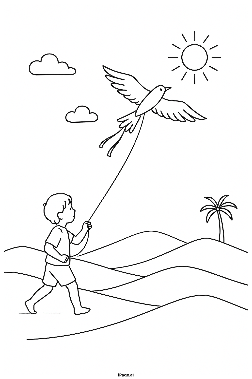  夏日放風箏著色頁 