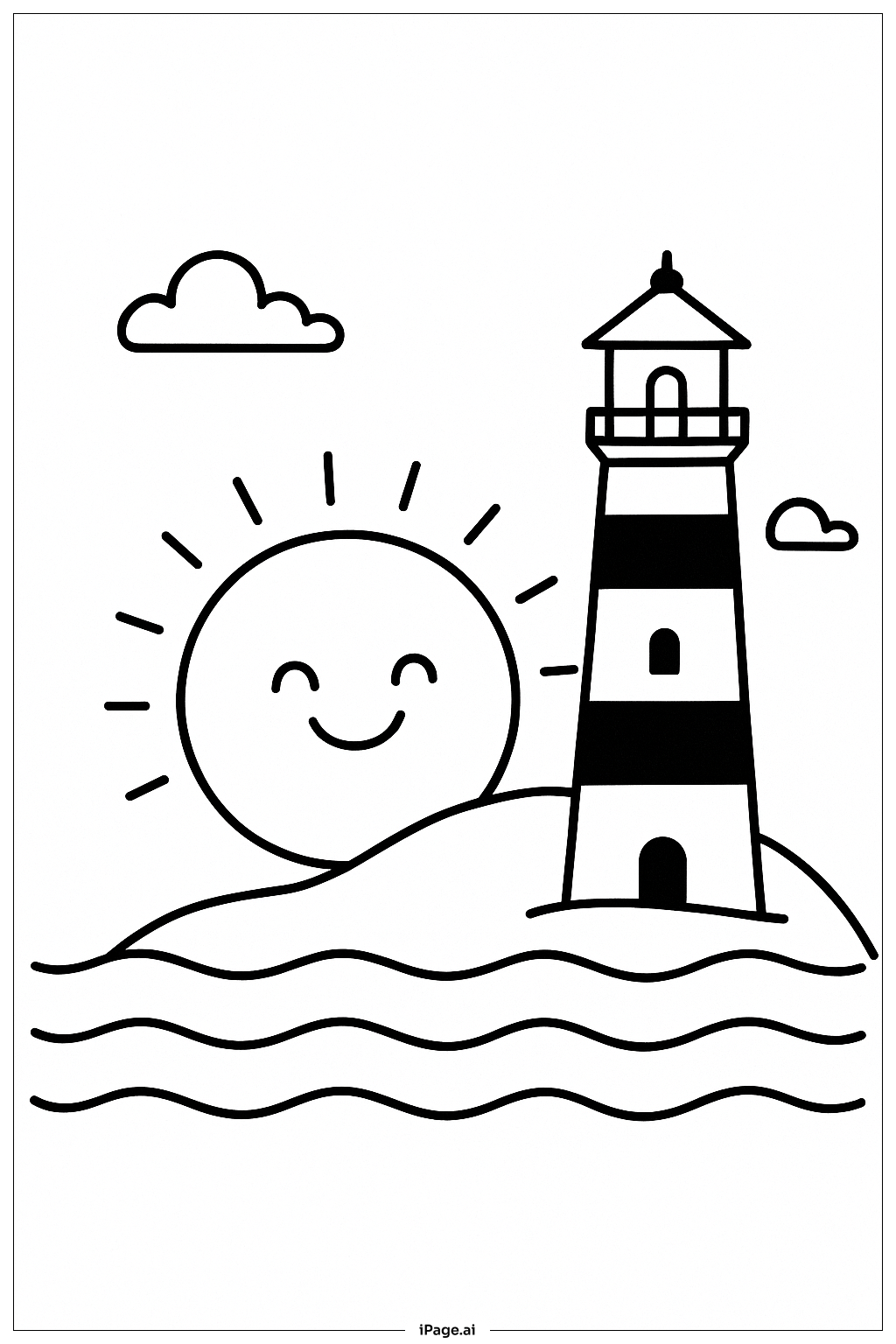  夏日灯塔光辉填色页 