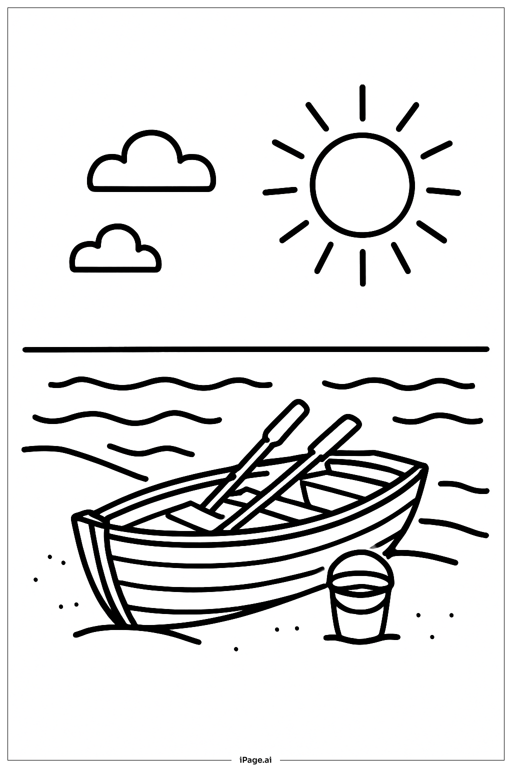  夏日划艇休憩填色页 