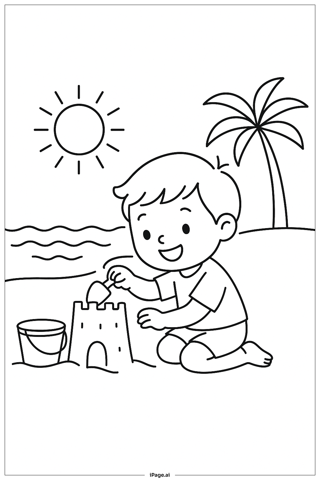  夏日沙堡游戏填色页 