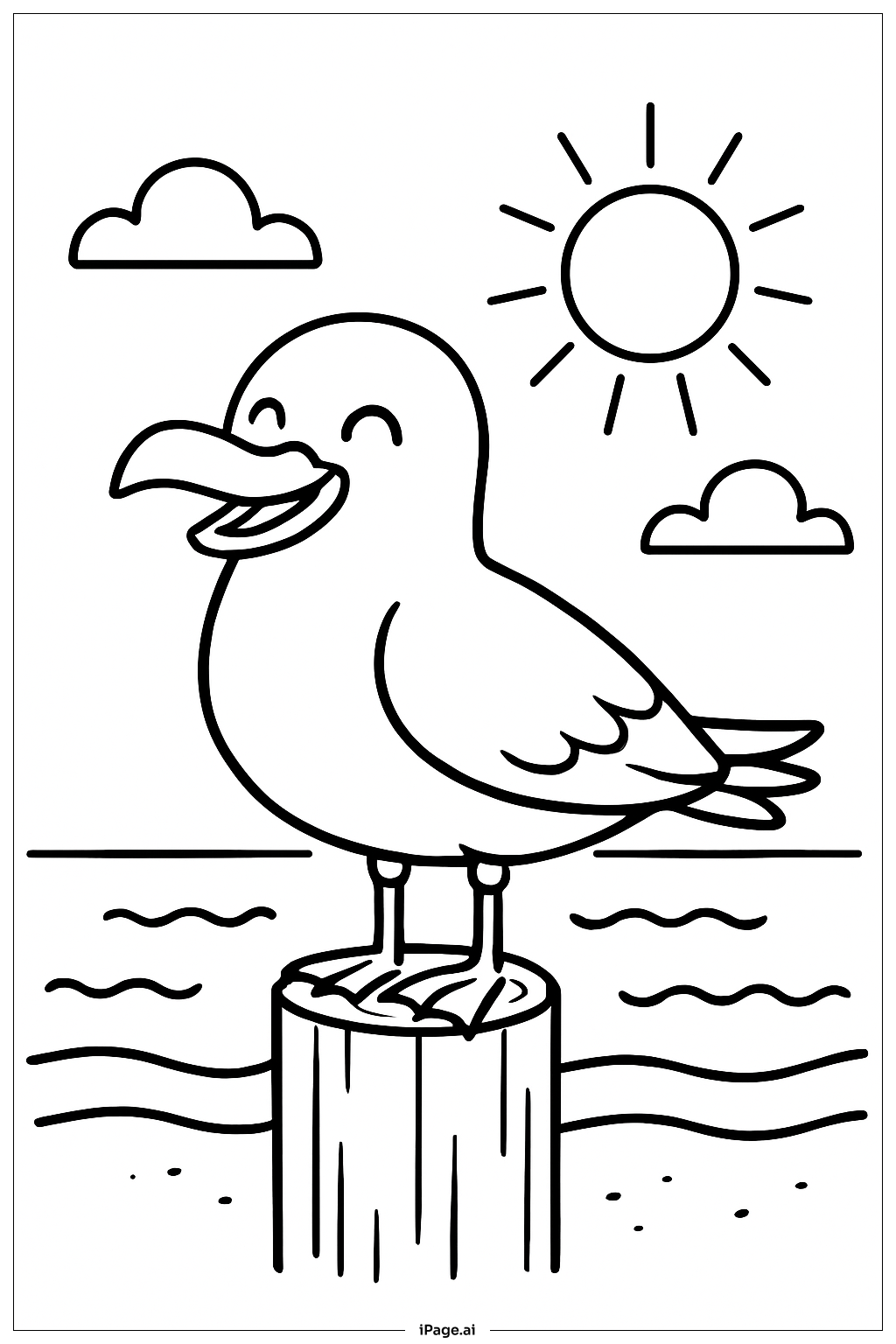  夏日海鸥栖木填色页 