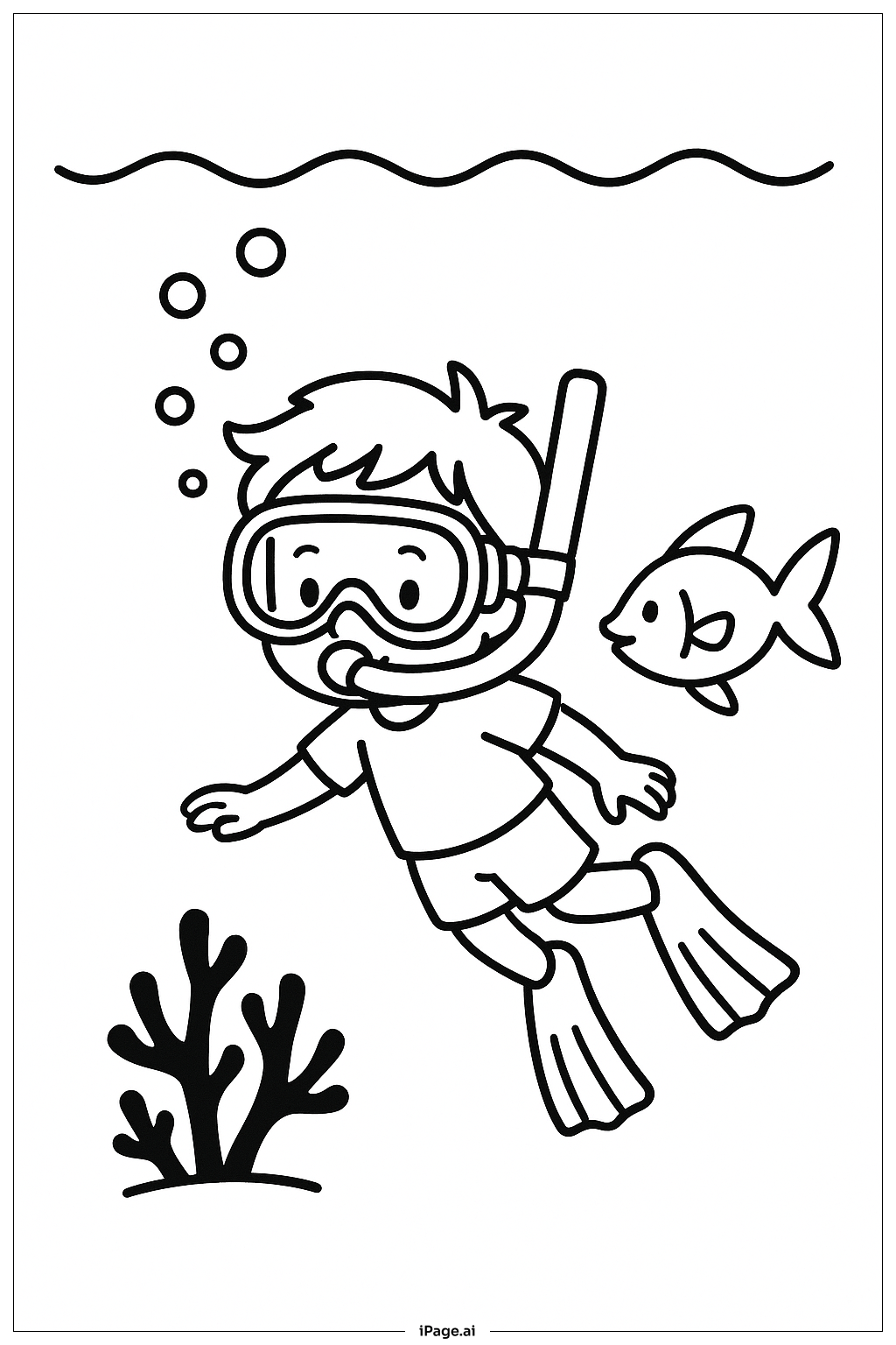  Página para colorir de Aventura de Mergulho com Snorkel no Verão 