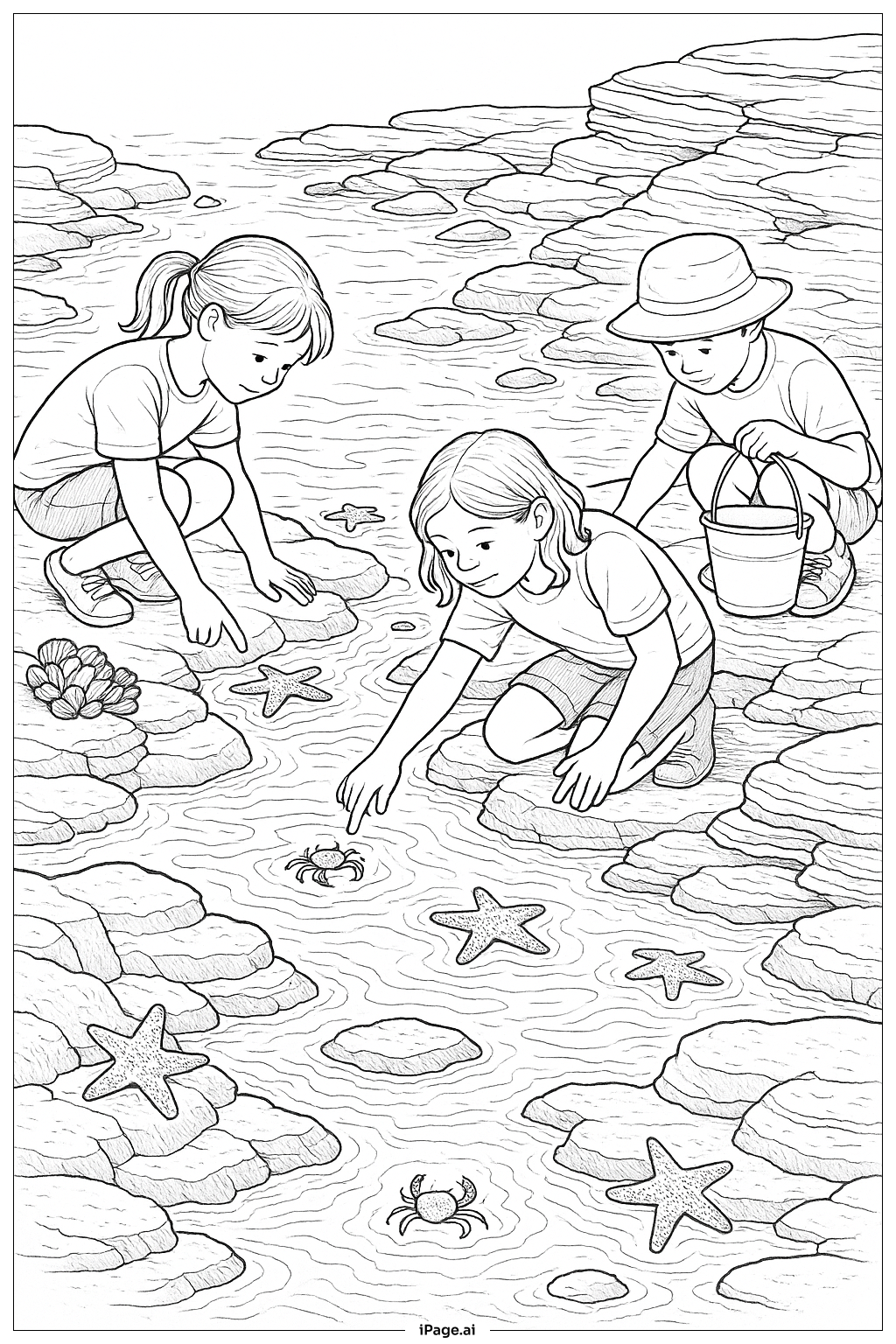  夏季潮池探险填色页 