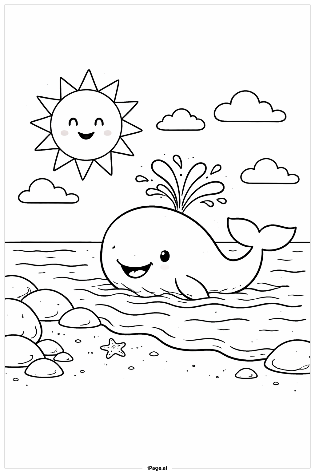  Page de coloriage Soleil Et Baleine Amicale 