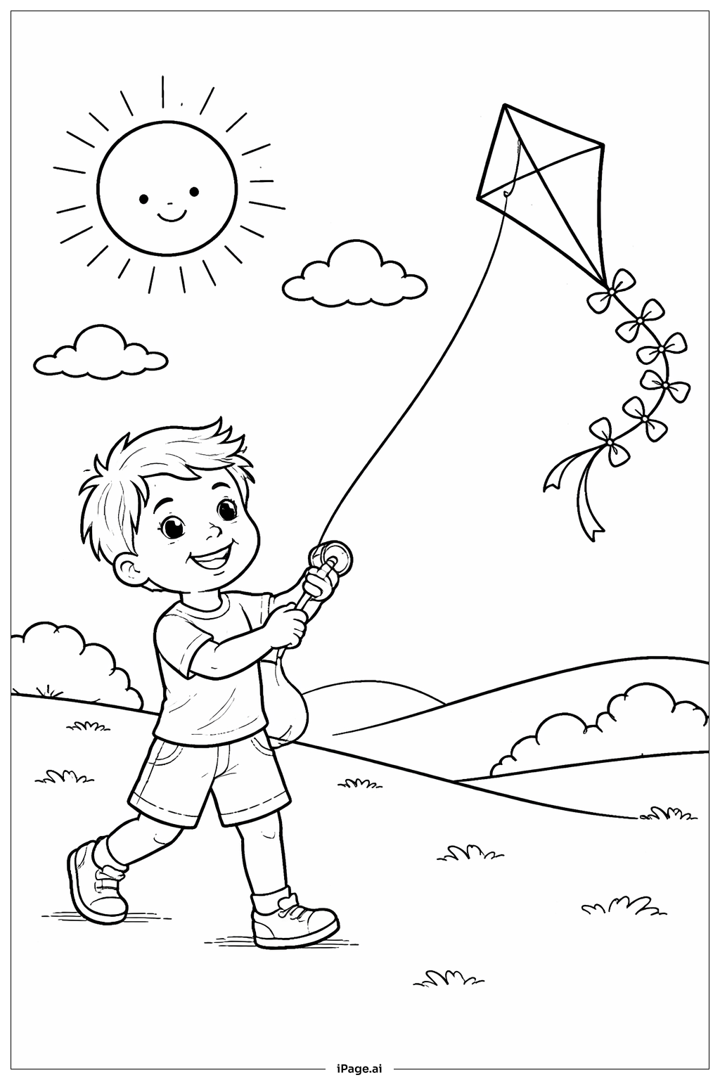  Page de coloriage Soleil et Cerf-volant 