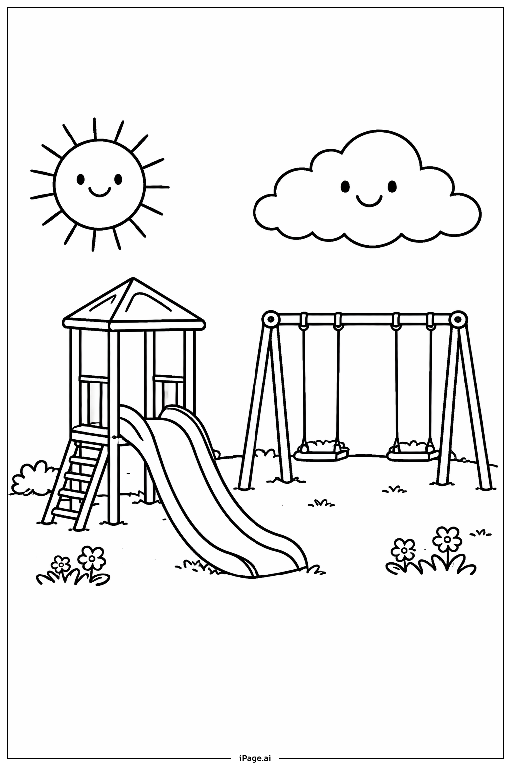  Page de coloriage Soleil et Aire de Jeux 