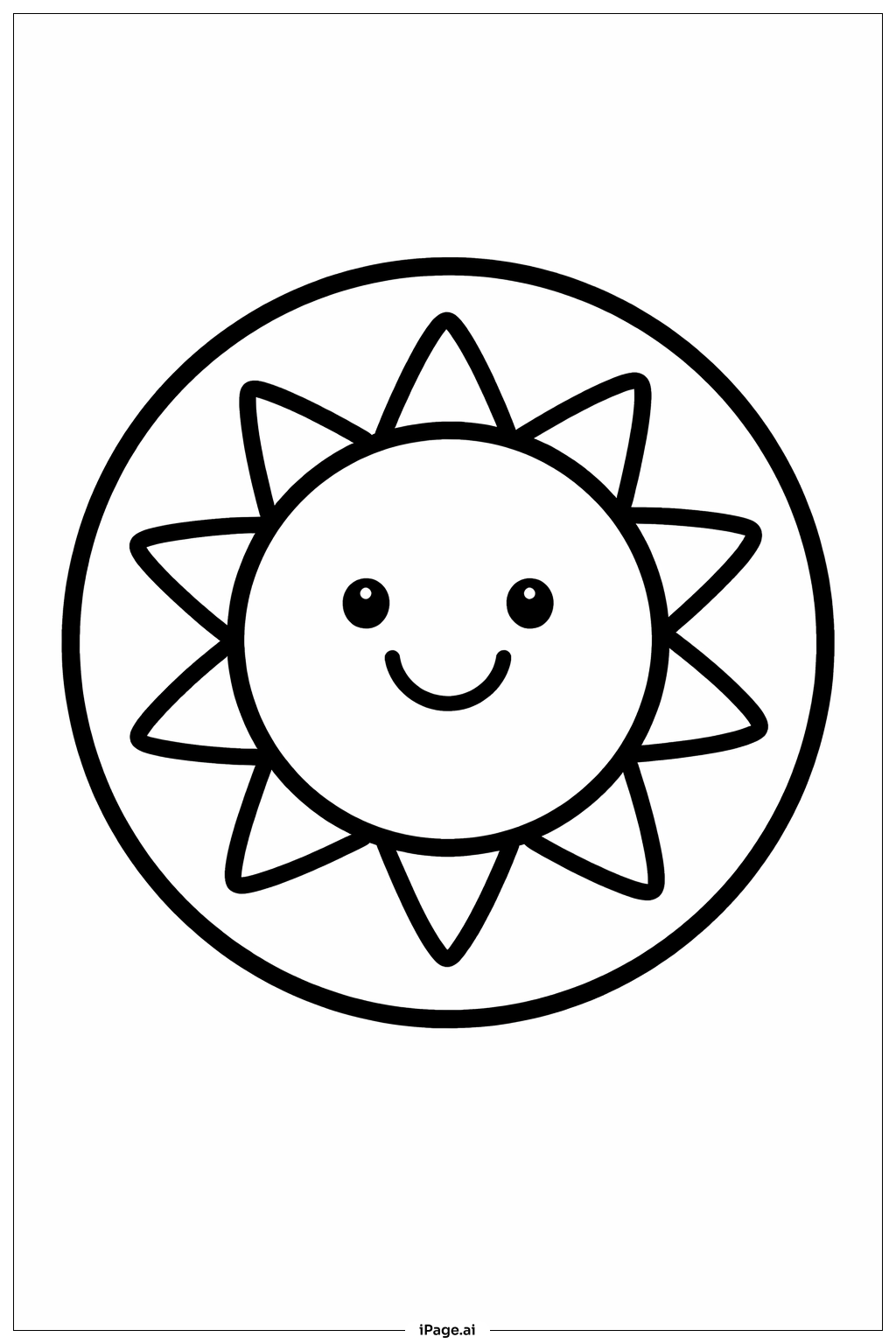  Page de coloriage Soleil dans un cadre circulaire 