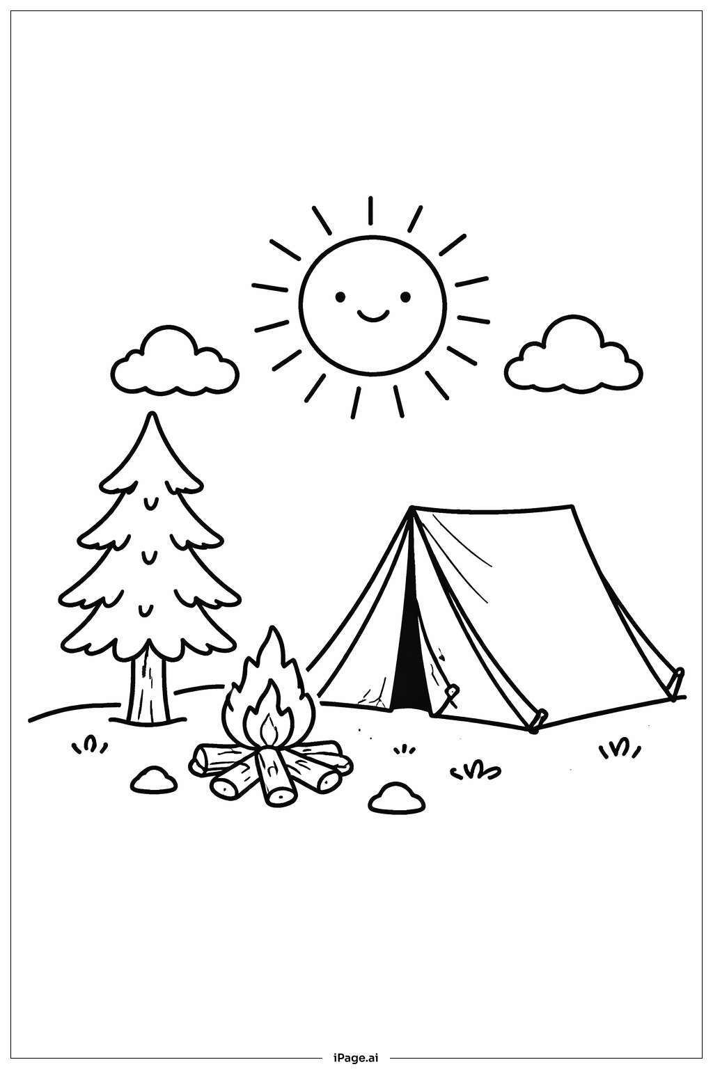  Page de coloriage Soleil sur le camping 