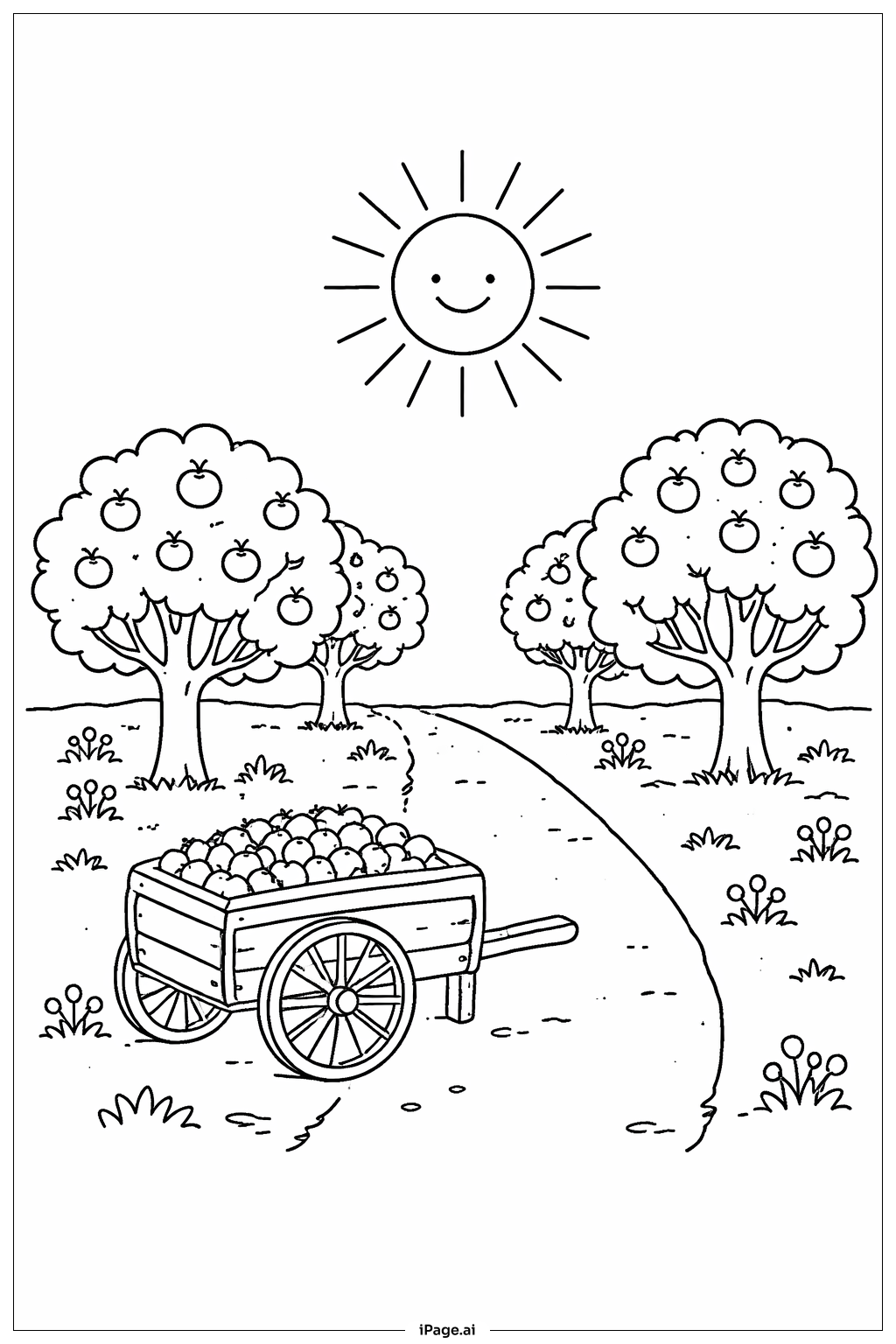 Soleil sur le chemin verger