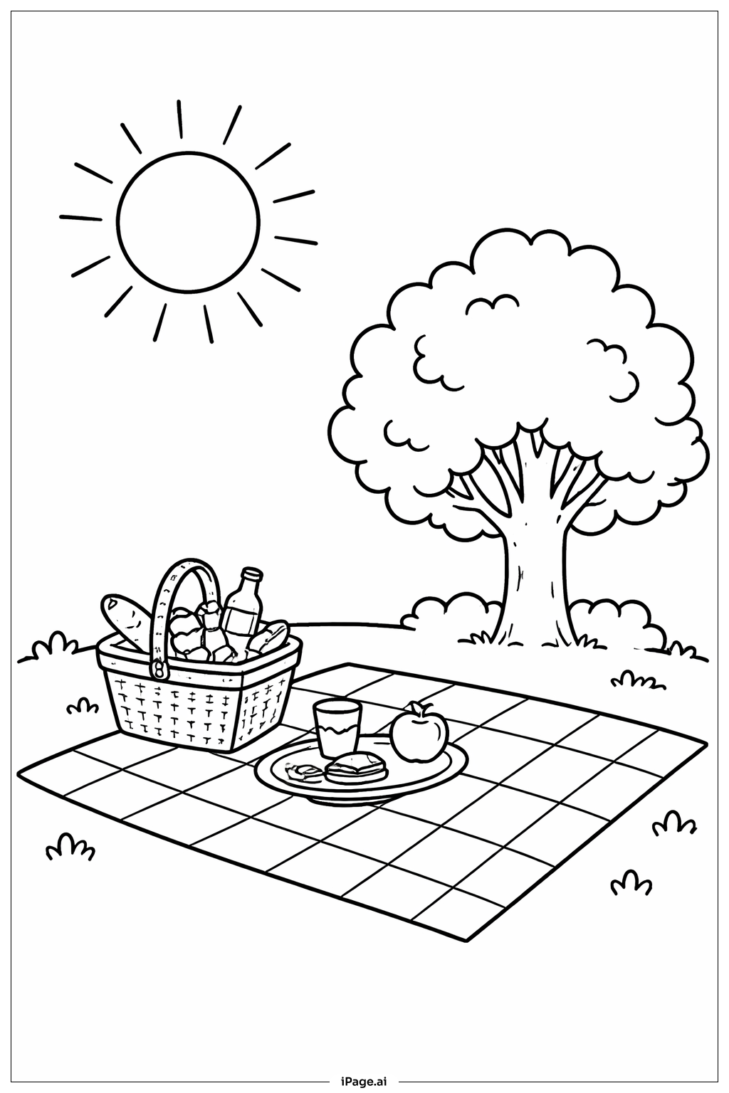  Page de coloriage Soleil sur le lieu de pique-nique 