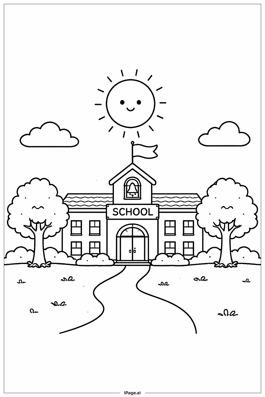  Page de coloriage Soleil sur la cour d'école 
