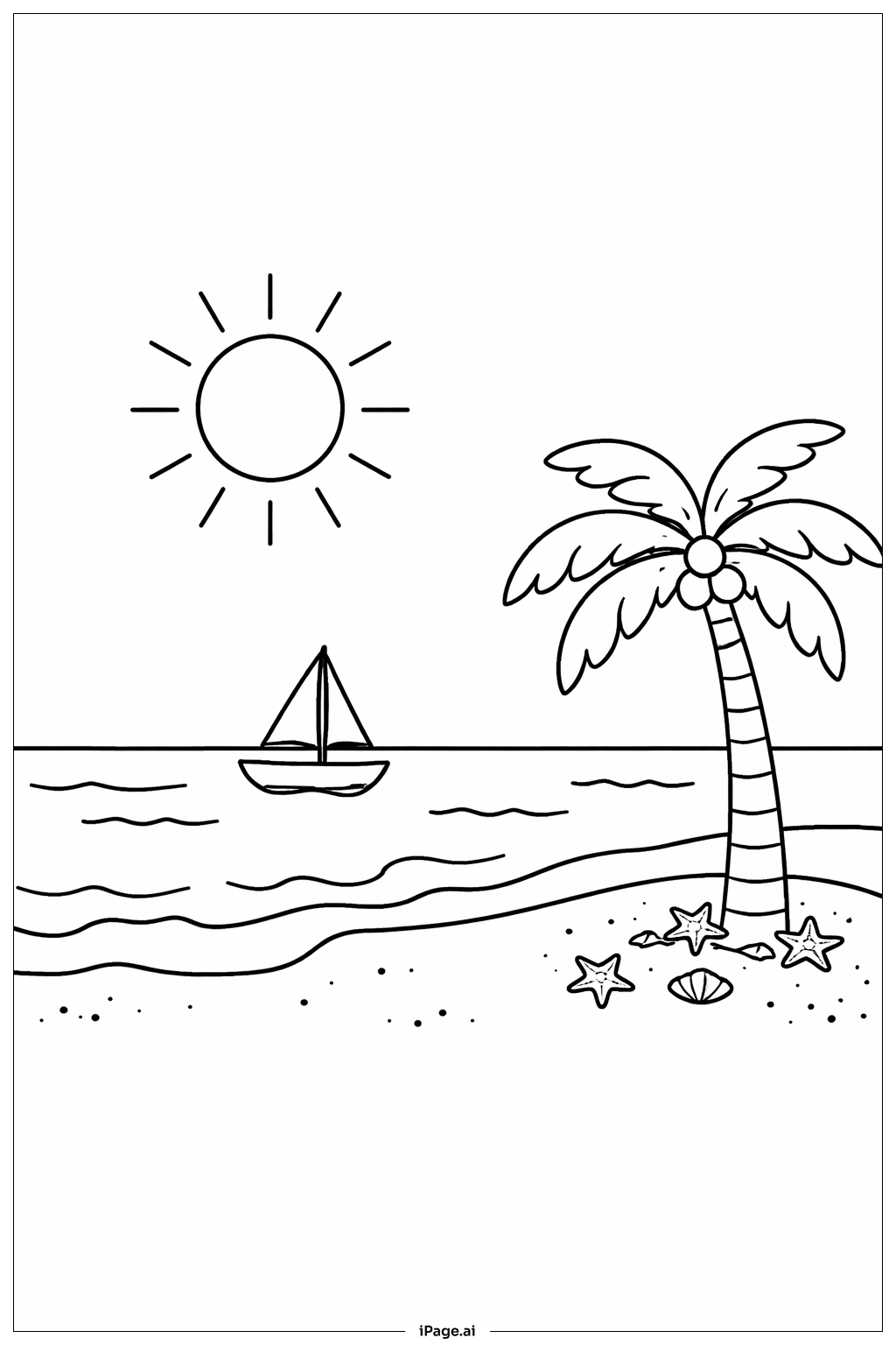  Page de coloriage Soleil sur une plage simple 