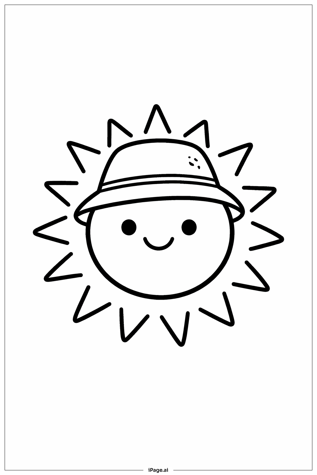  Page de coloriage Soleil portant un chapeau 