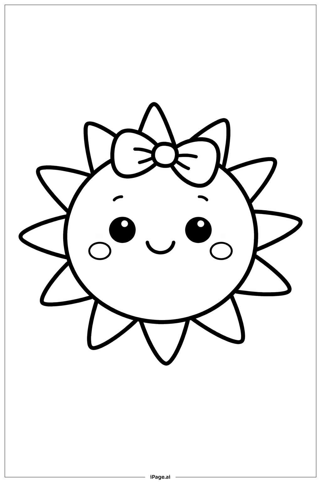  Page de coloriage Soleil avec un nœud 