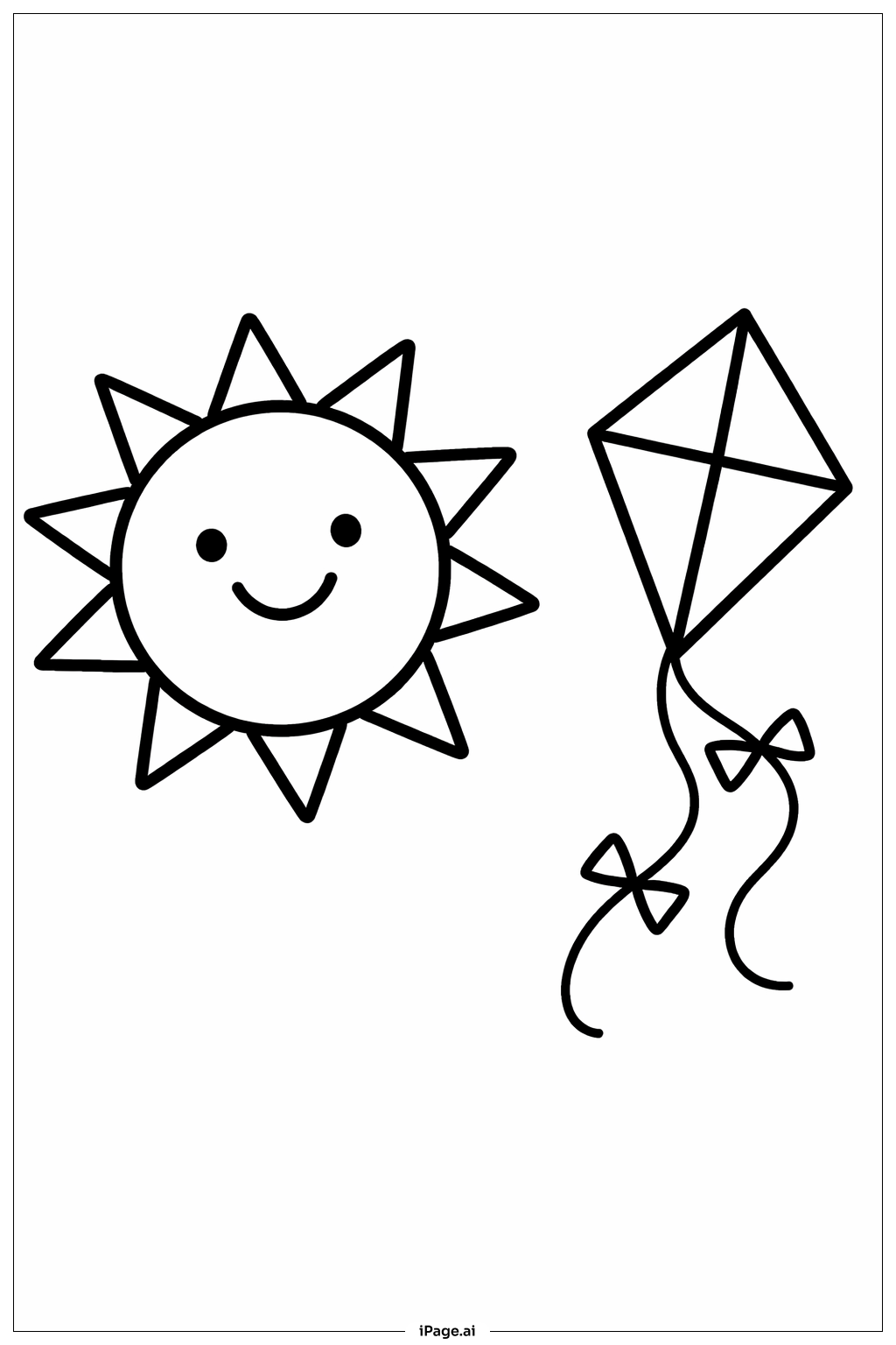  Page de coloriage Soleil avec cerf-volant en silhouette 