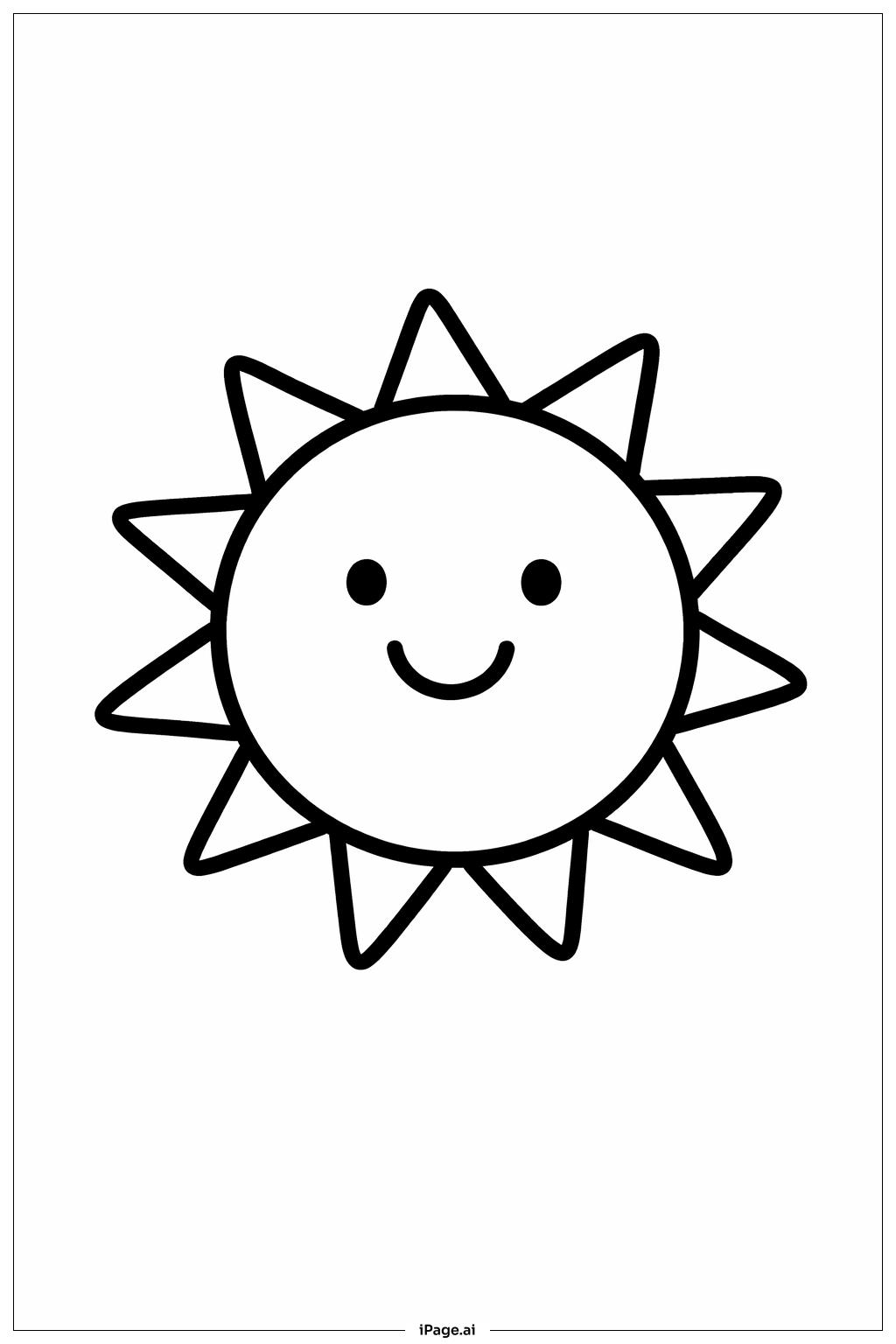  Page de coloriage Soleil avec rayons en forme d'étoile 