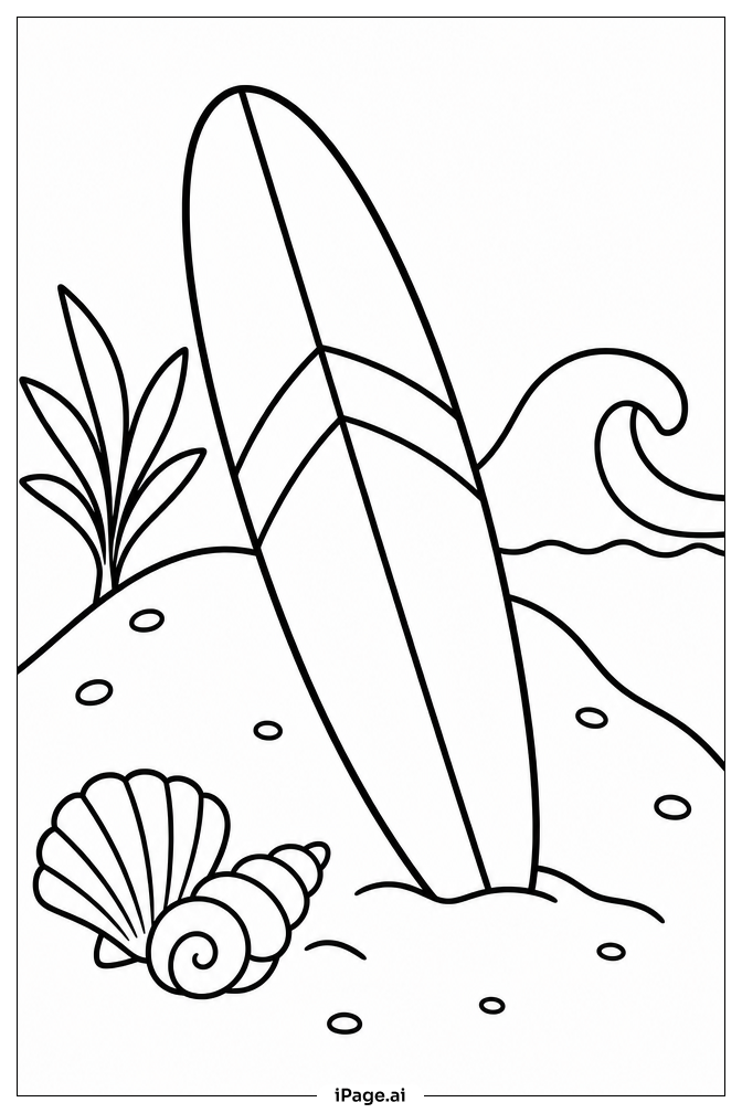 Surfboard Leaning On Dune Coloring Page