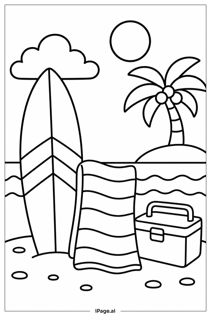 Surfboard Next To Towel Coloring Page