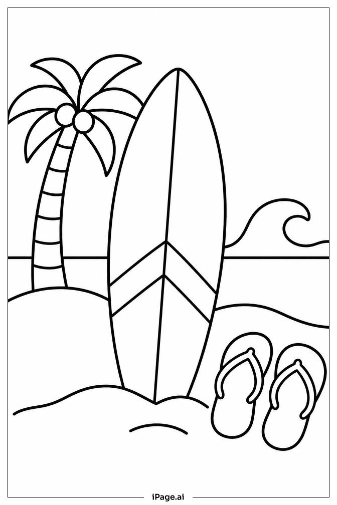 Surfboard On Beach Coloring Page