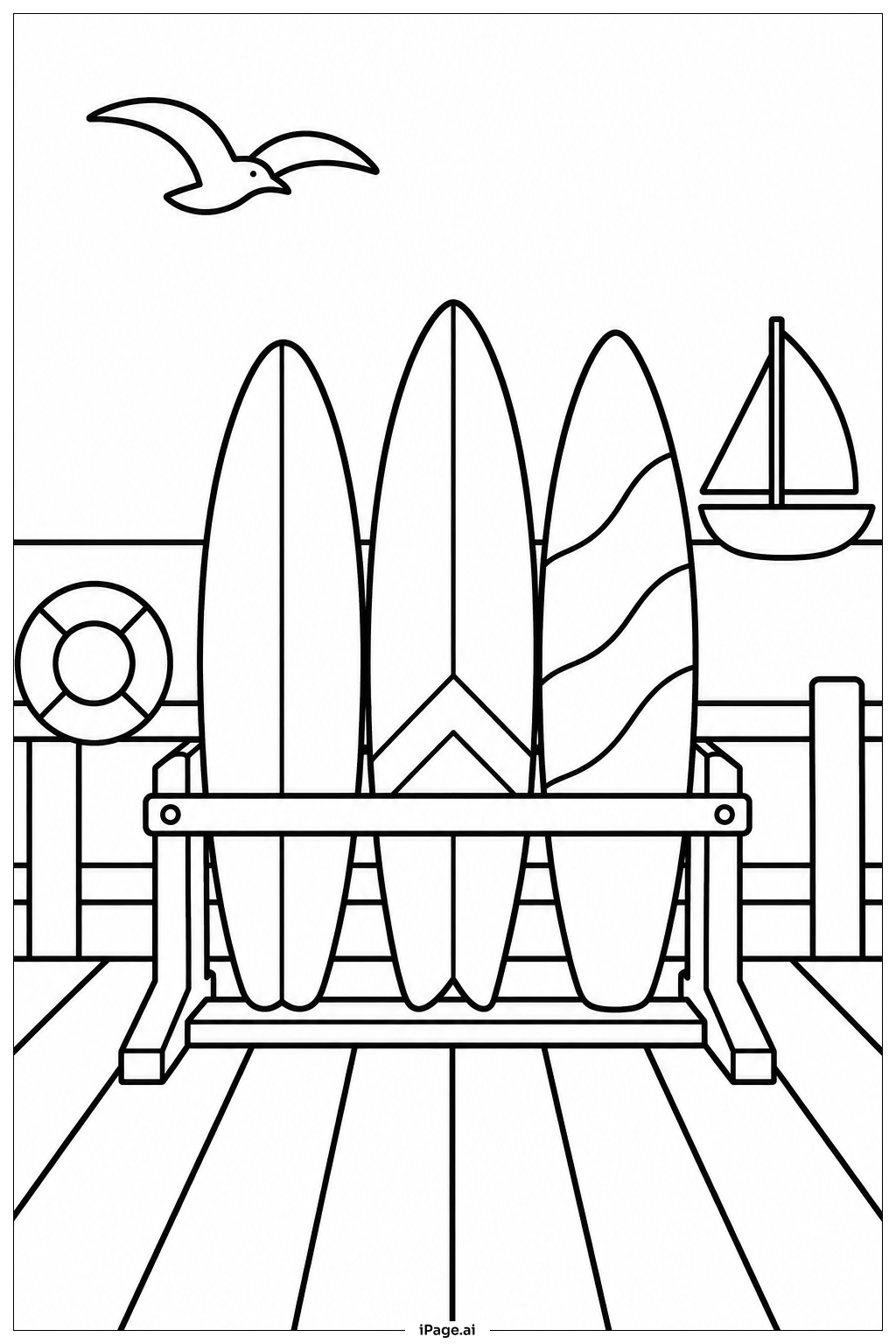 Surfboard Rack At Pier Coloring Page