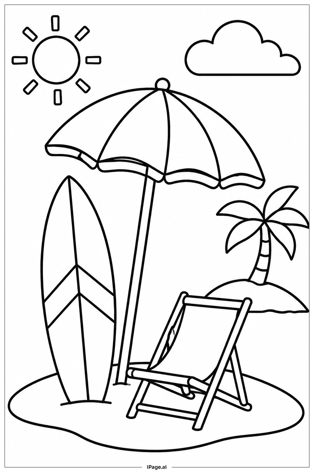 Surfboard With Umbrella Coloring Page
