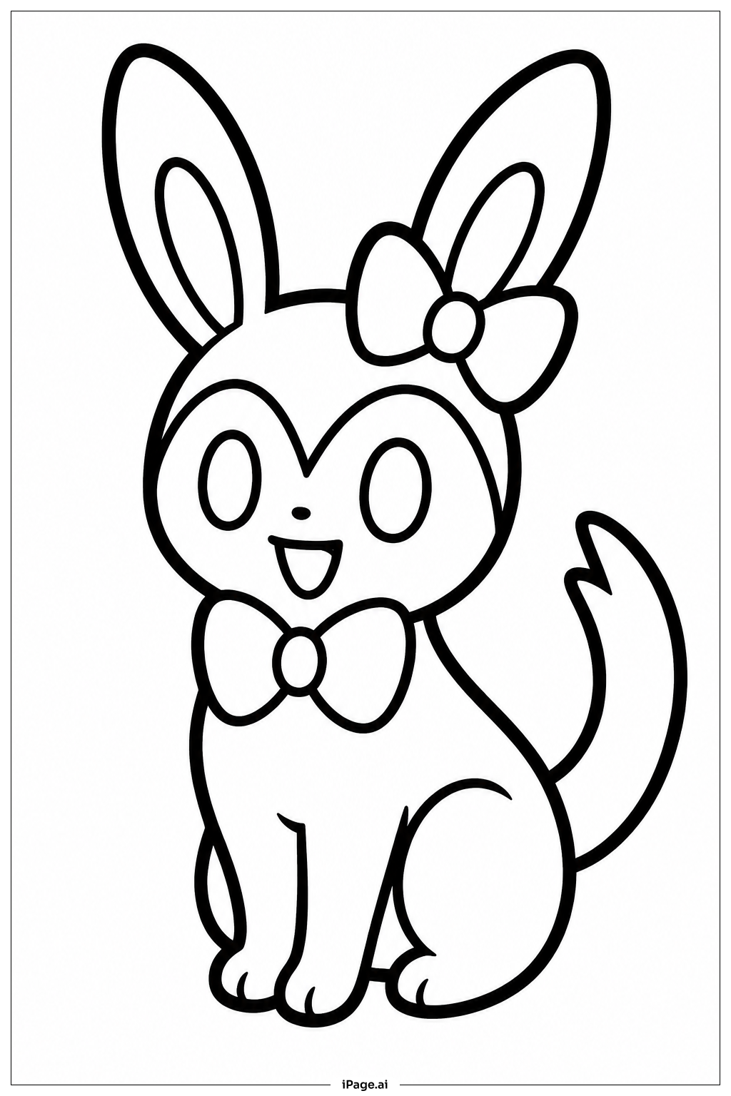 リボンをつけたニンフィアの塗り絵ページ
