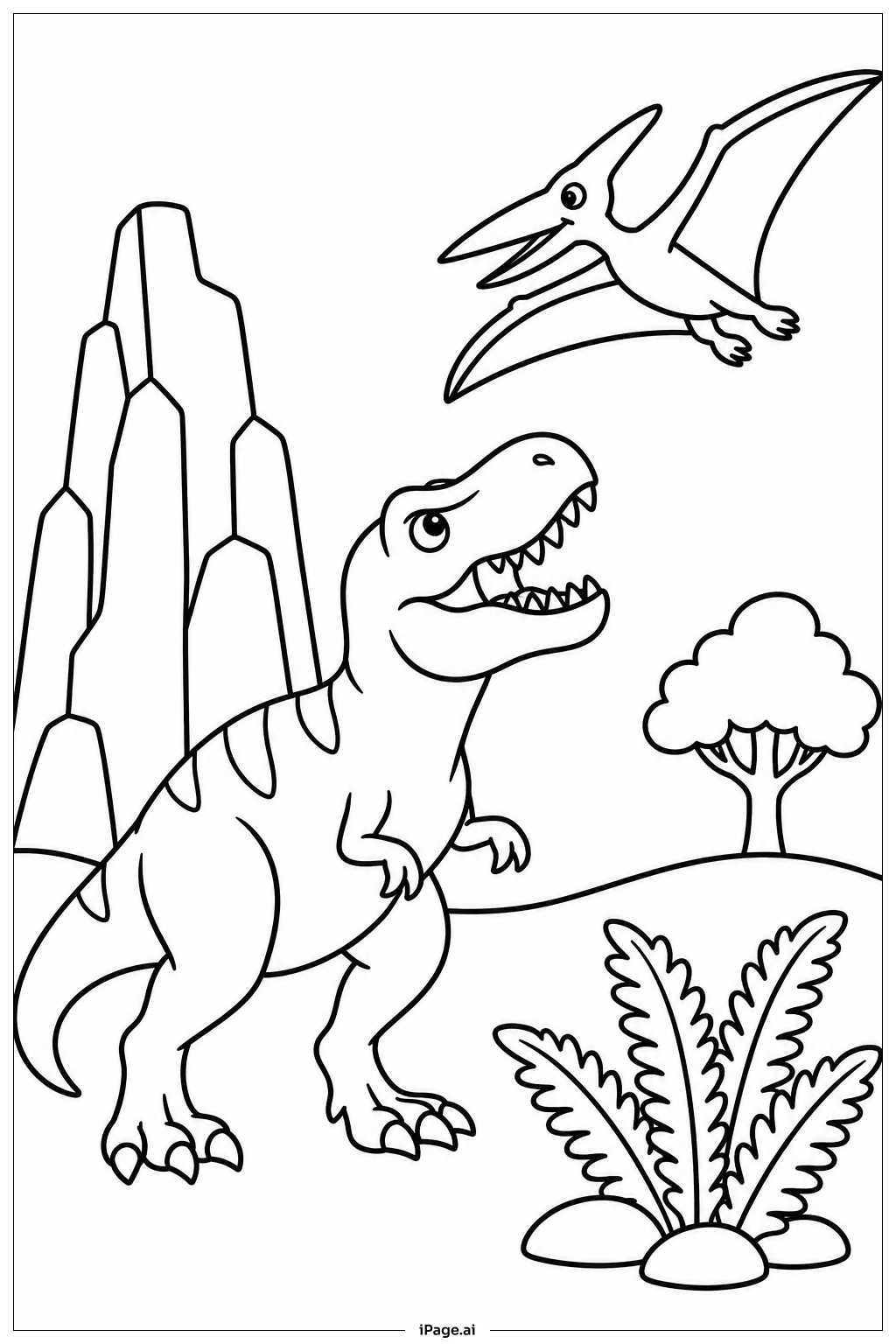 ティラノサウルスとプテラノドンの塗り絵ページ