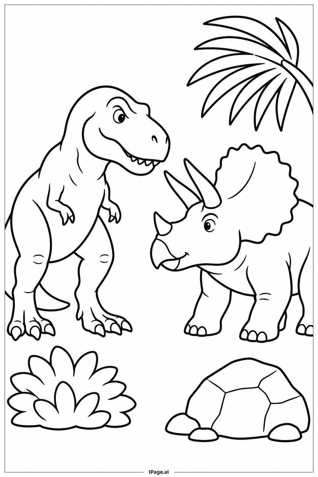 ティラノサウルスとトリケラトプスの塗り絵ページ