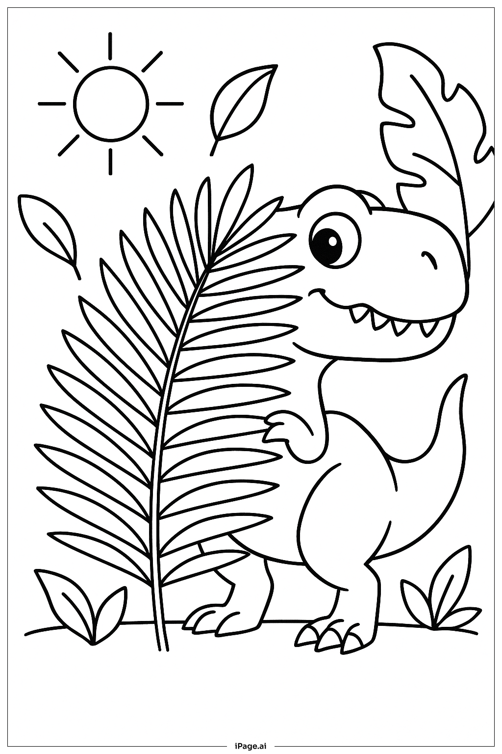  棕榈叶后面的霸王龙填色页 