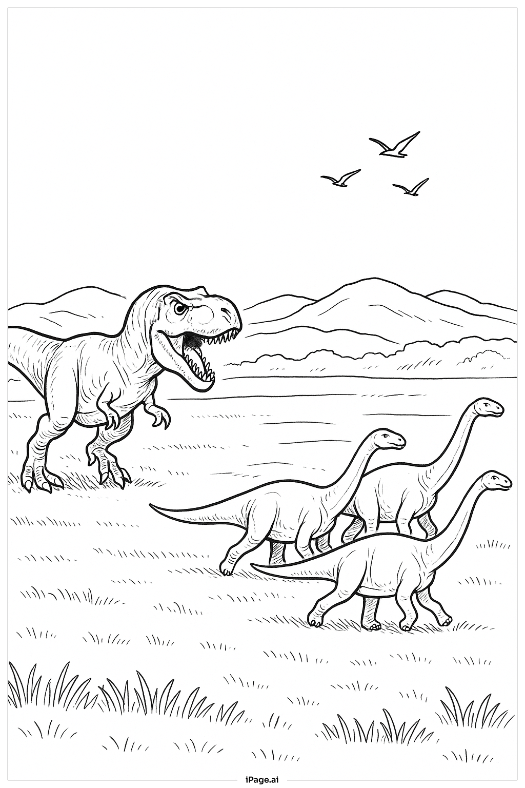  迅猛龍追逐群獸著色頁 