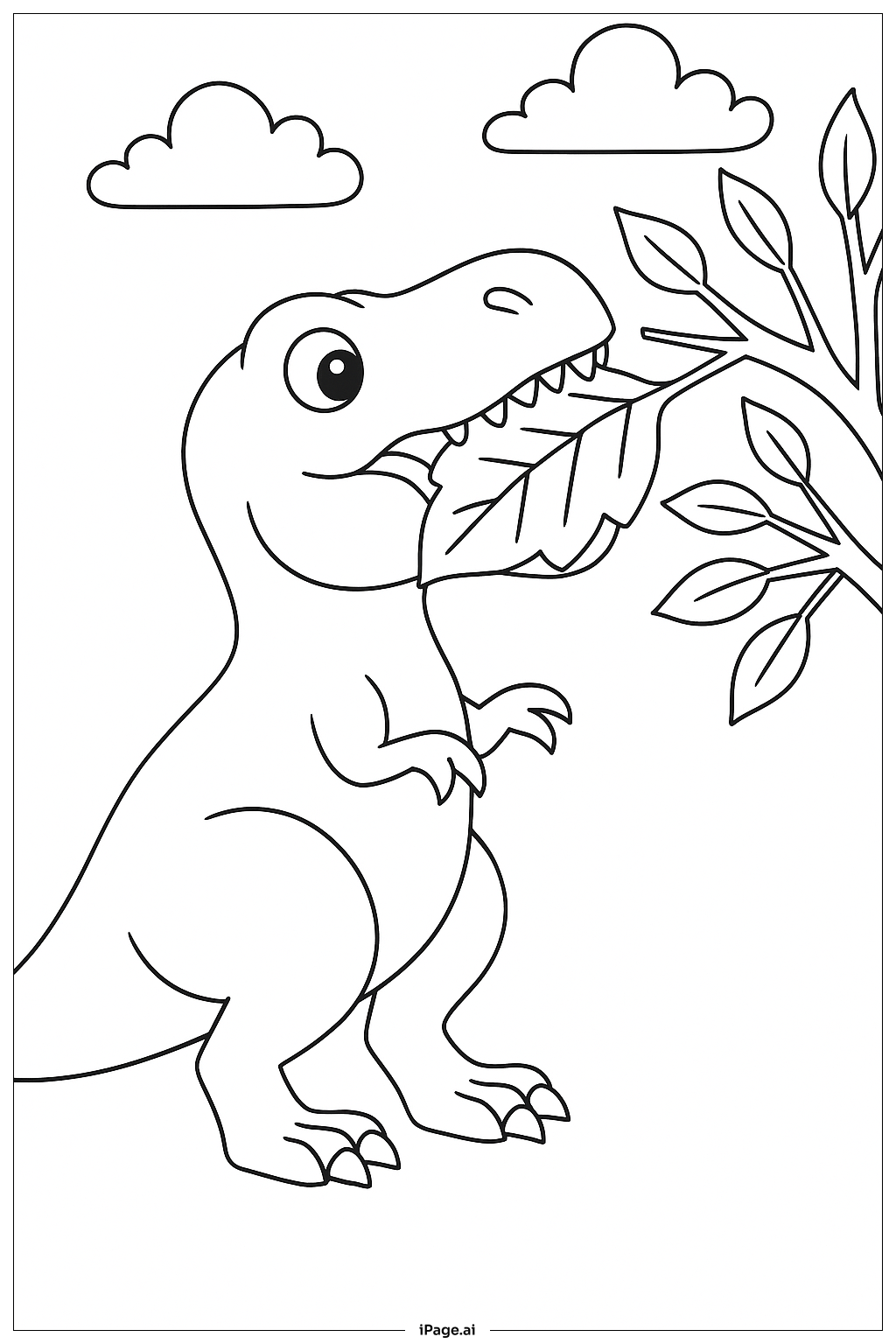  Página para colorear de T Rex comiendo una hoja 