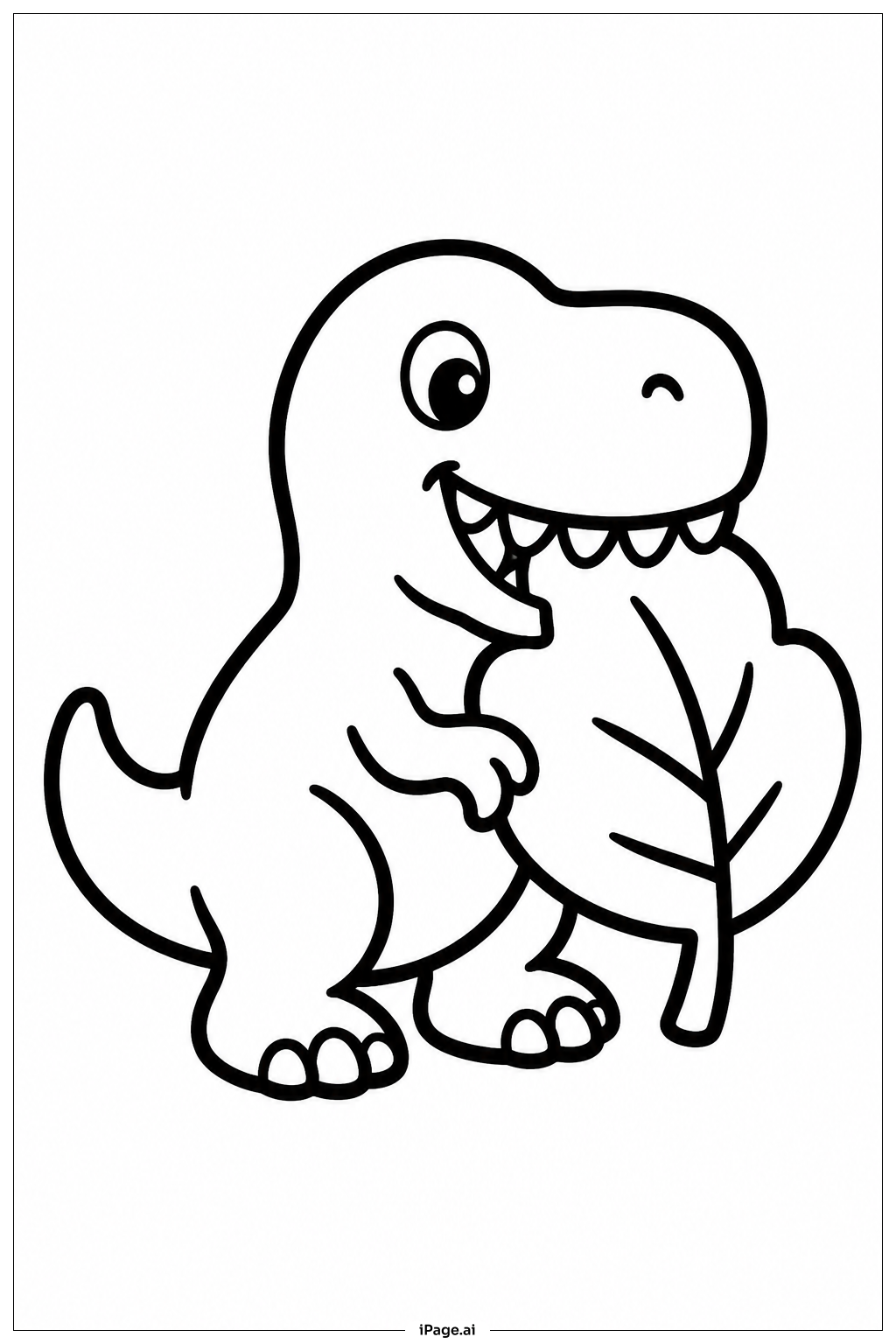 葉を食べるティラノサウルスの塗り絵ページ