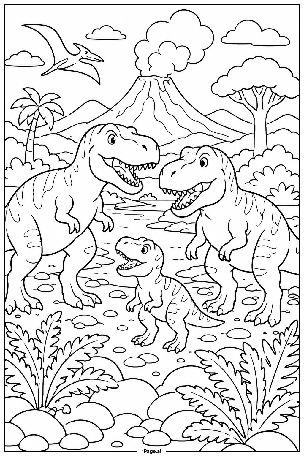 T Rex ファミリーグループの塗り絵ページ
