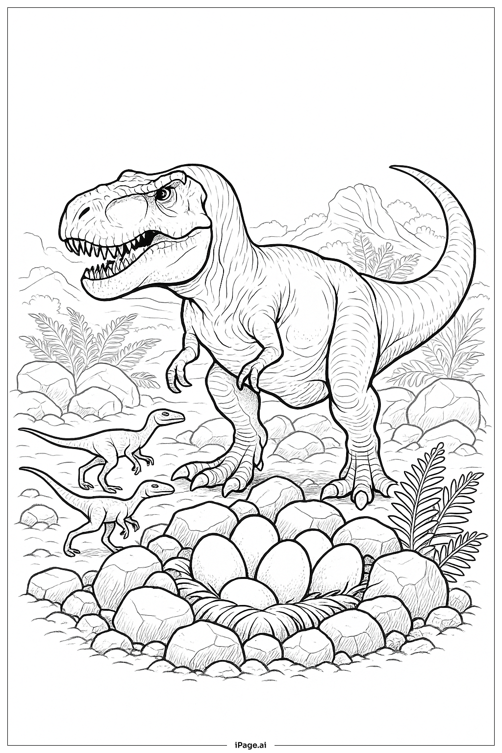  T Rex Guarding Nest Coloring Page 