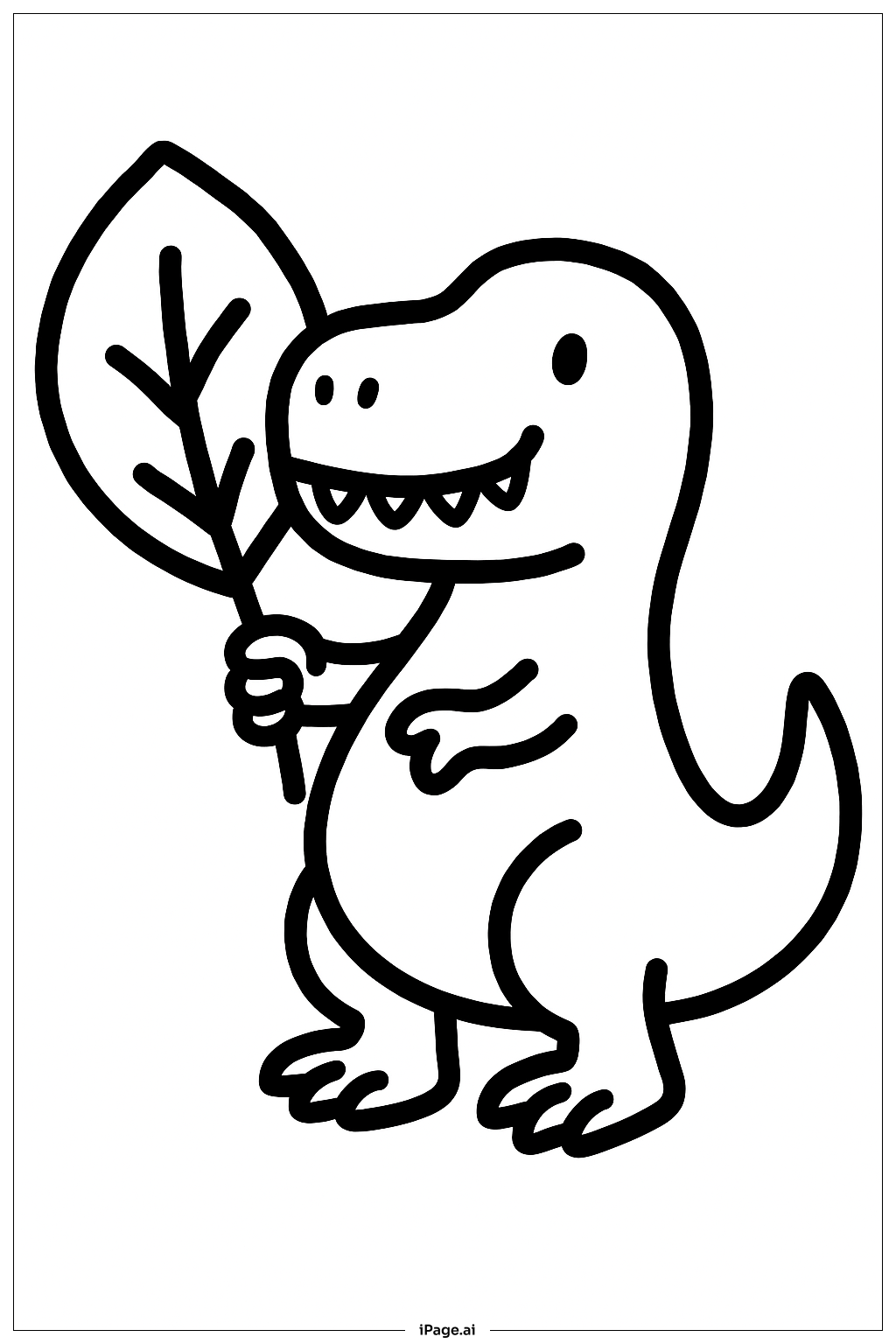 T Rex Holding Leaf Coloring Page