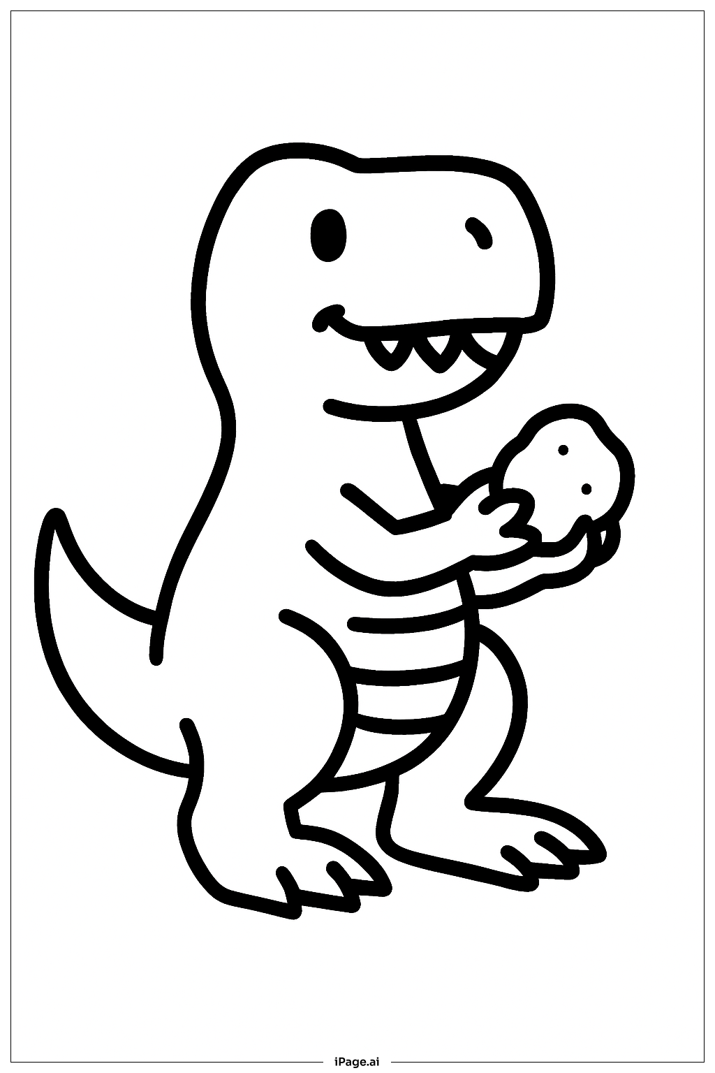 T Rex Holding Rock Coloring Page