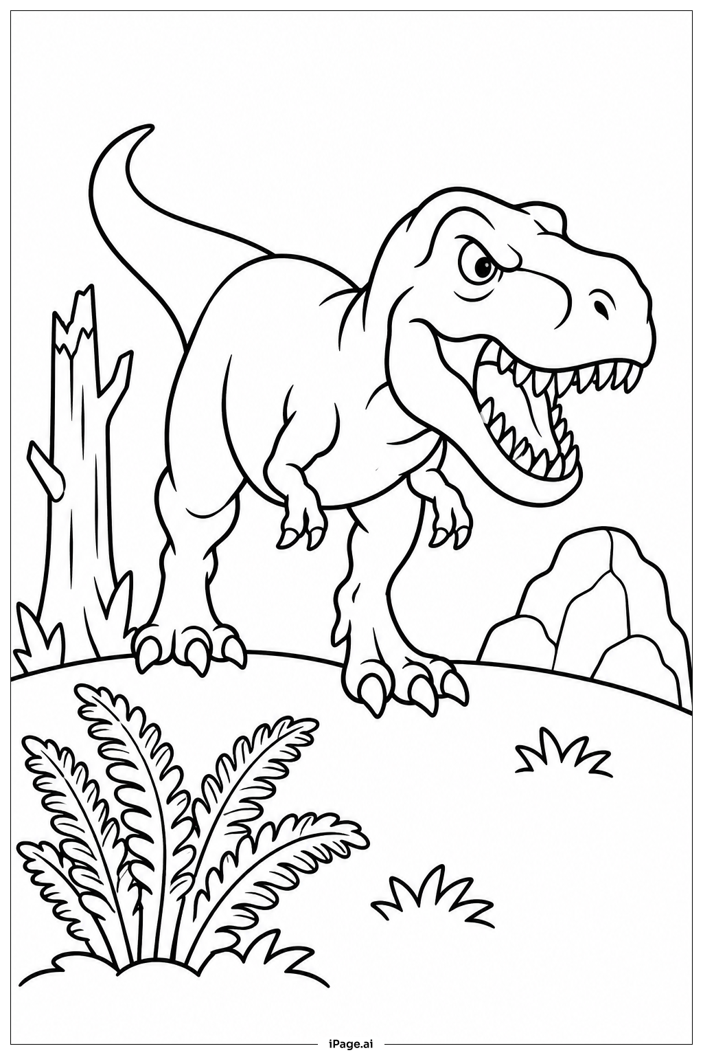 ティラノサウルスの狩りの場面の塗り絵ページ