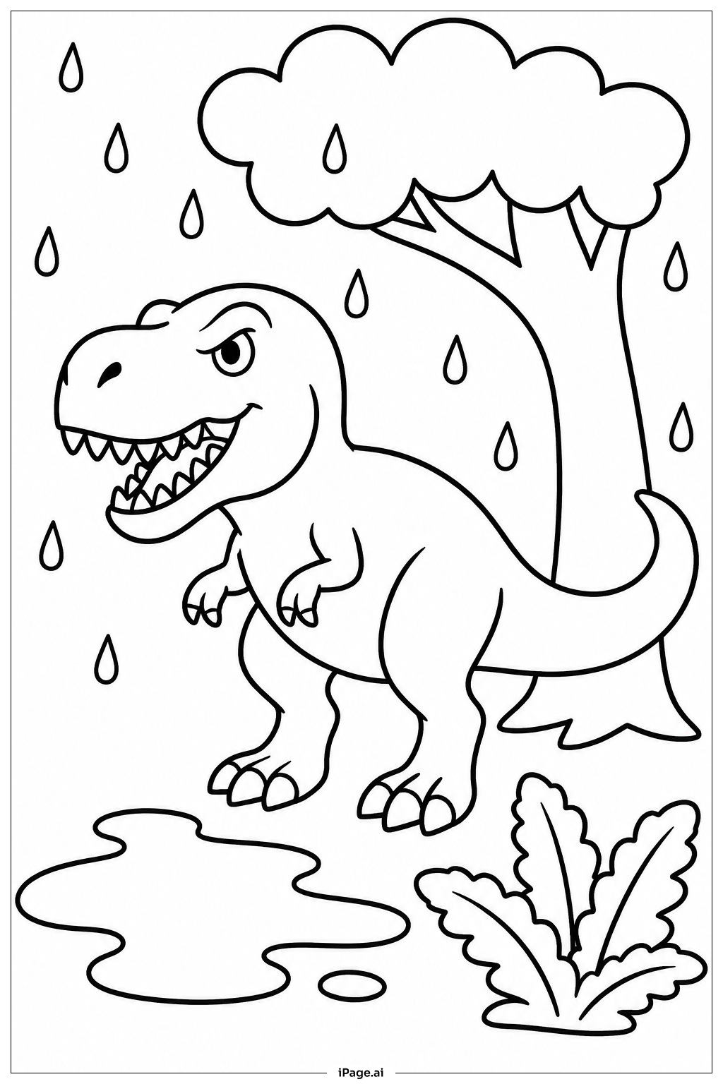 雨の中のT Rexの塗り絵ページ