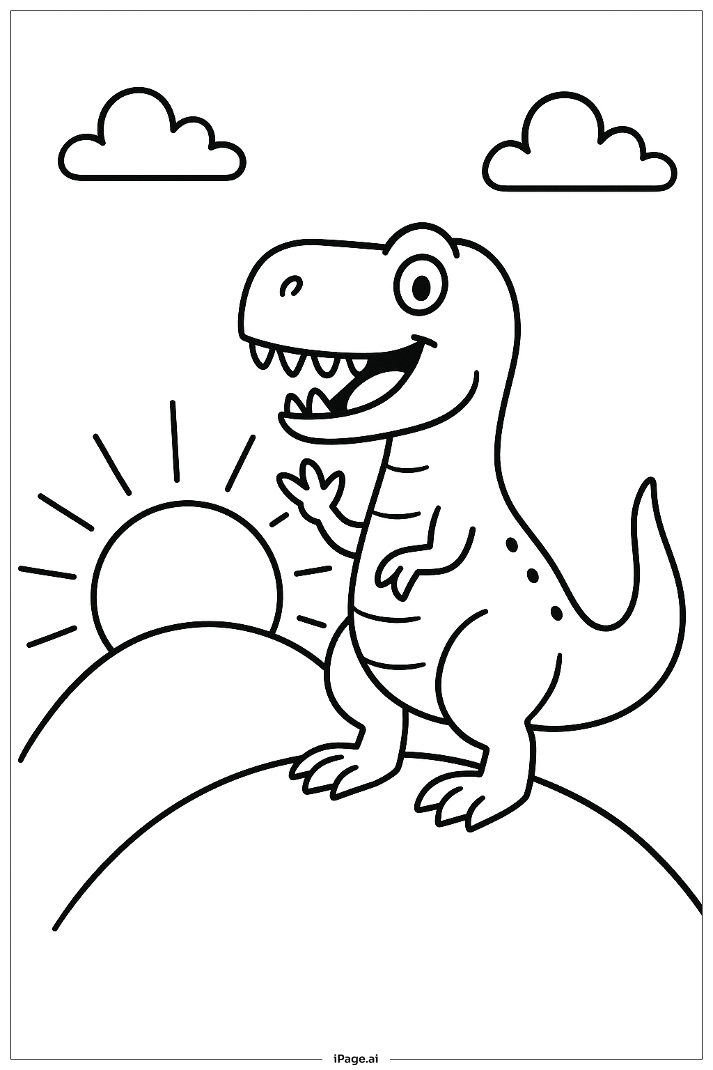 山丘上的霸王龙招手填色页