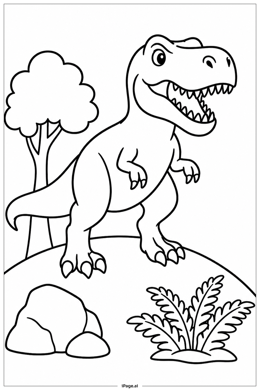 丘の上のティラノサウルスの塗り絵ページ