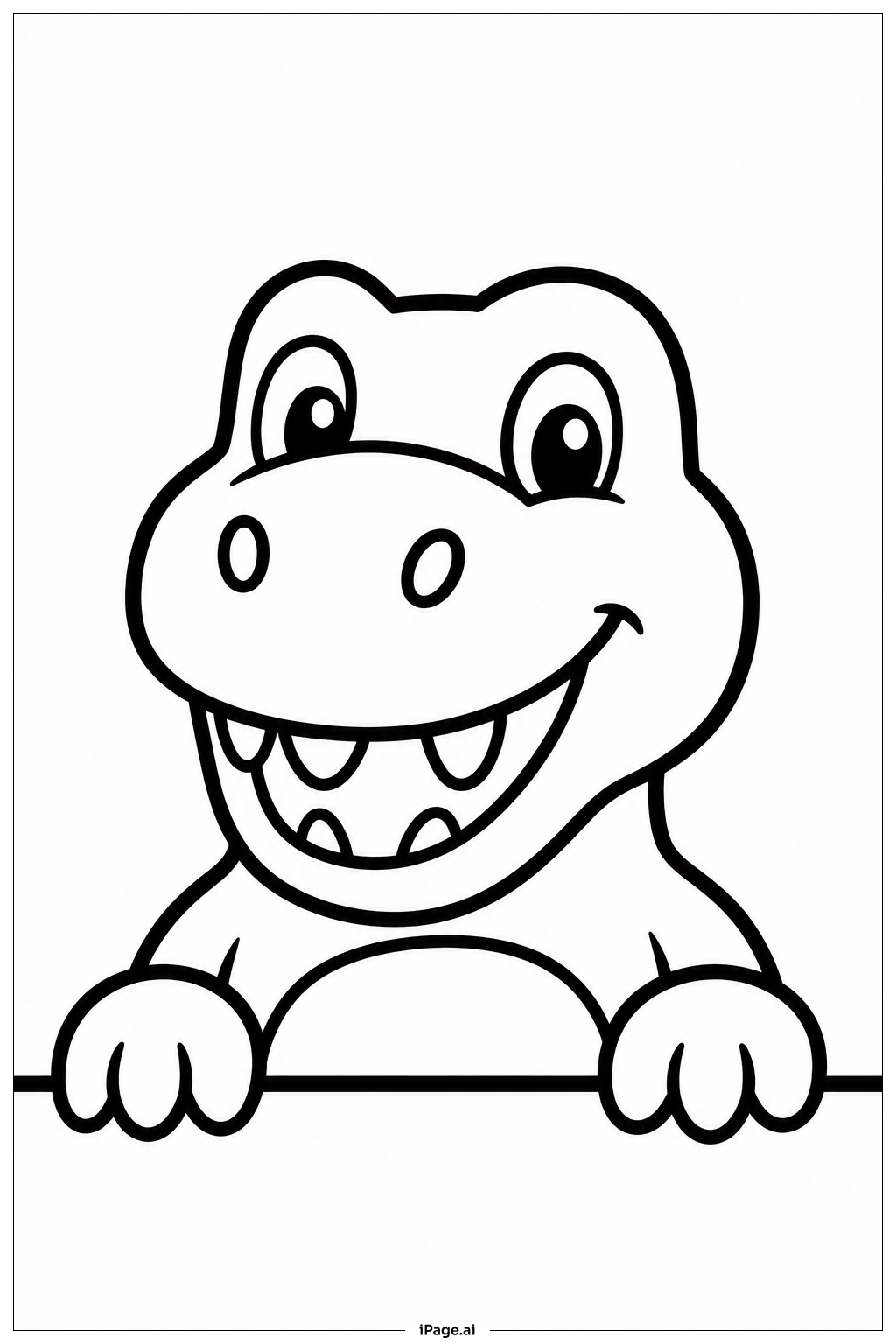 こっそりのぞくティラノサウルスの塗り絵ページ