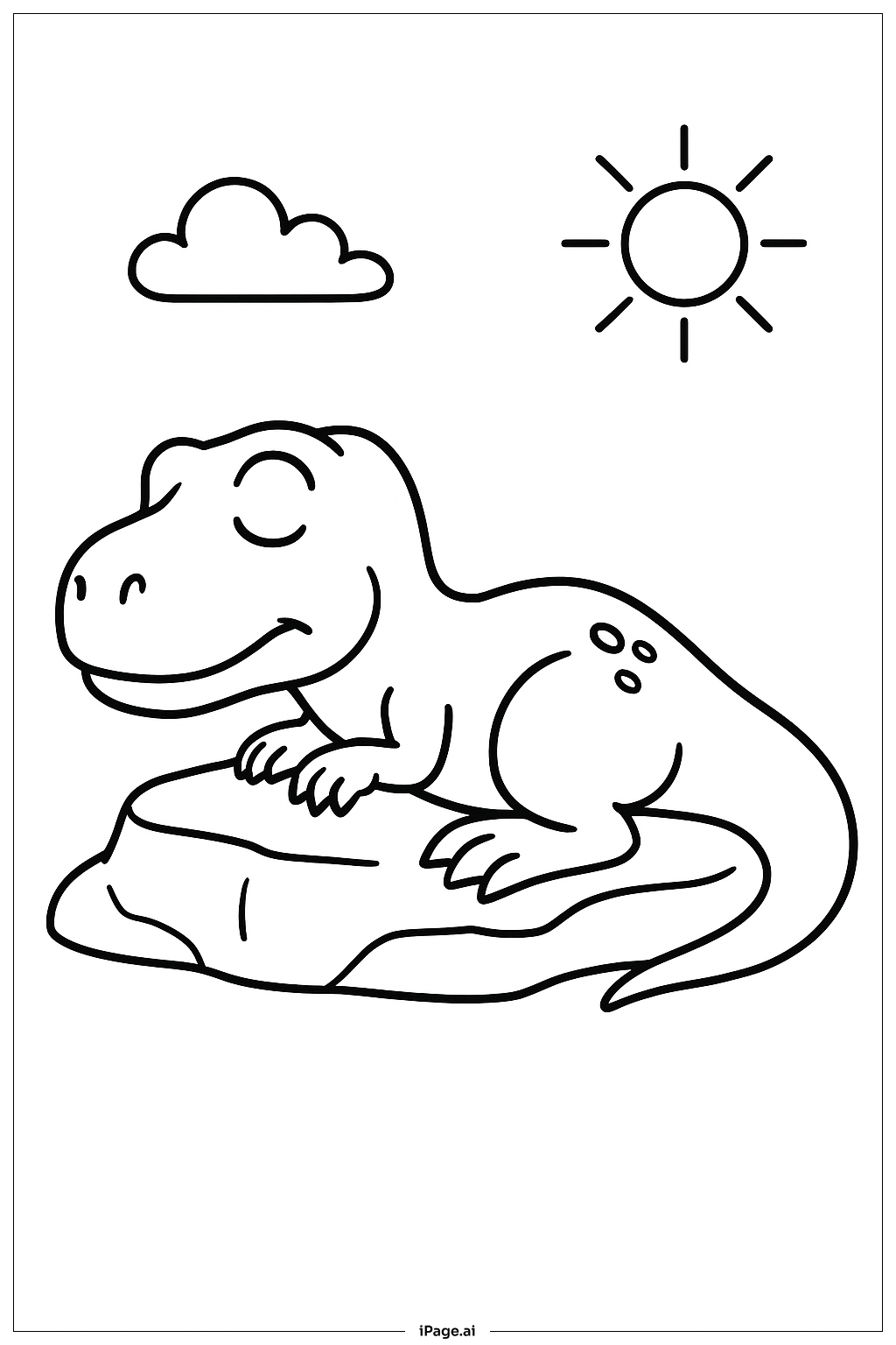  T-Rex, der auf einem Felsen ruht Ausmalseite 