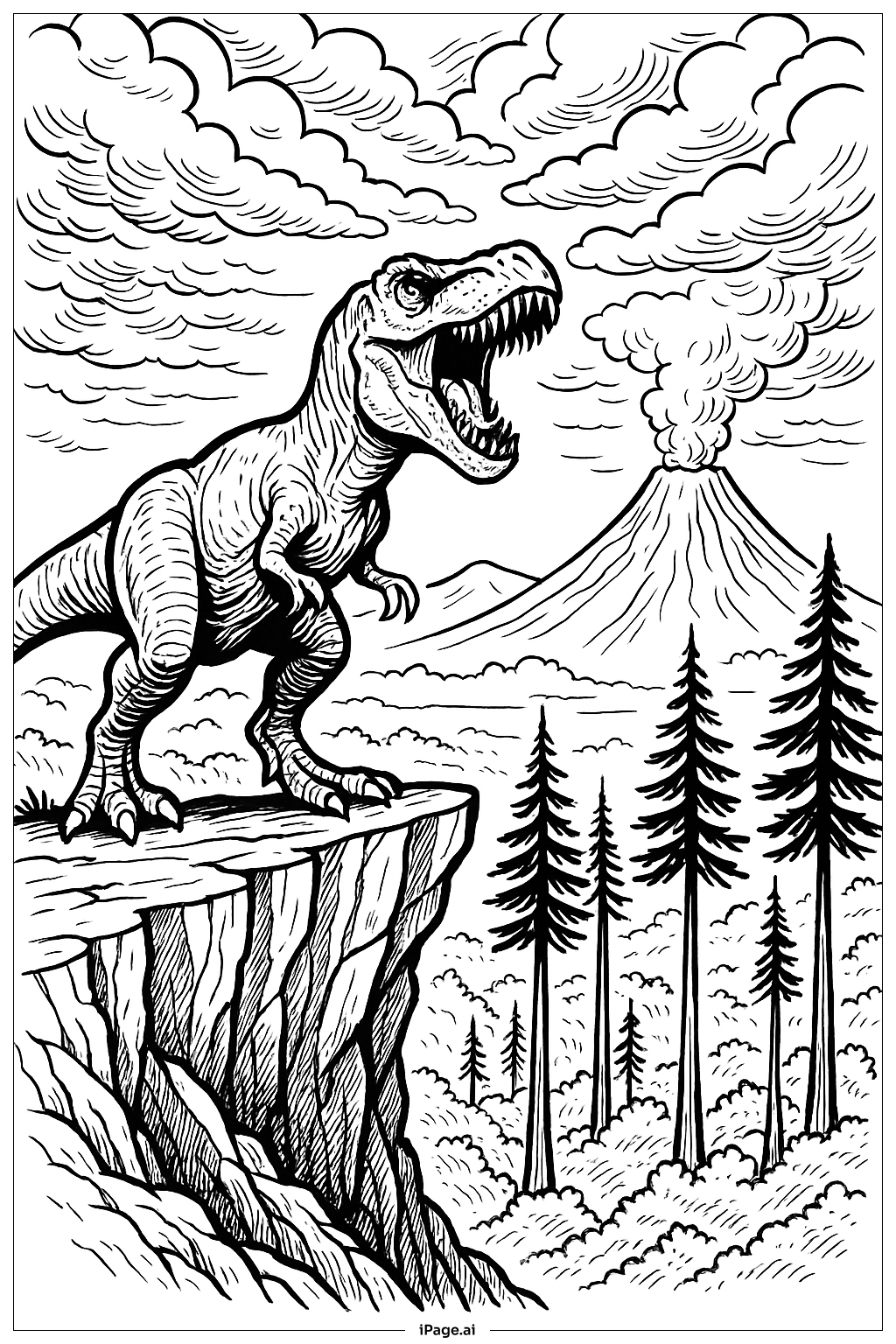 霸王龙在悬崖边咆哮填色页