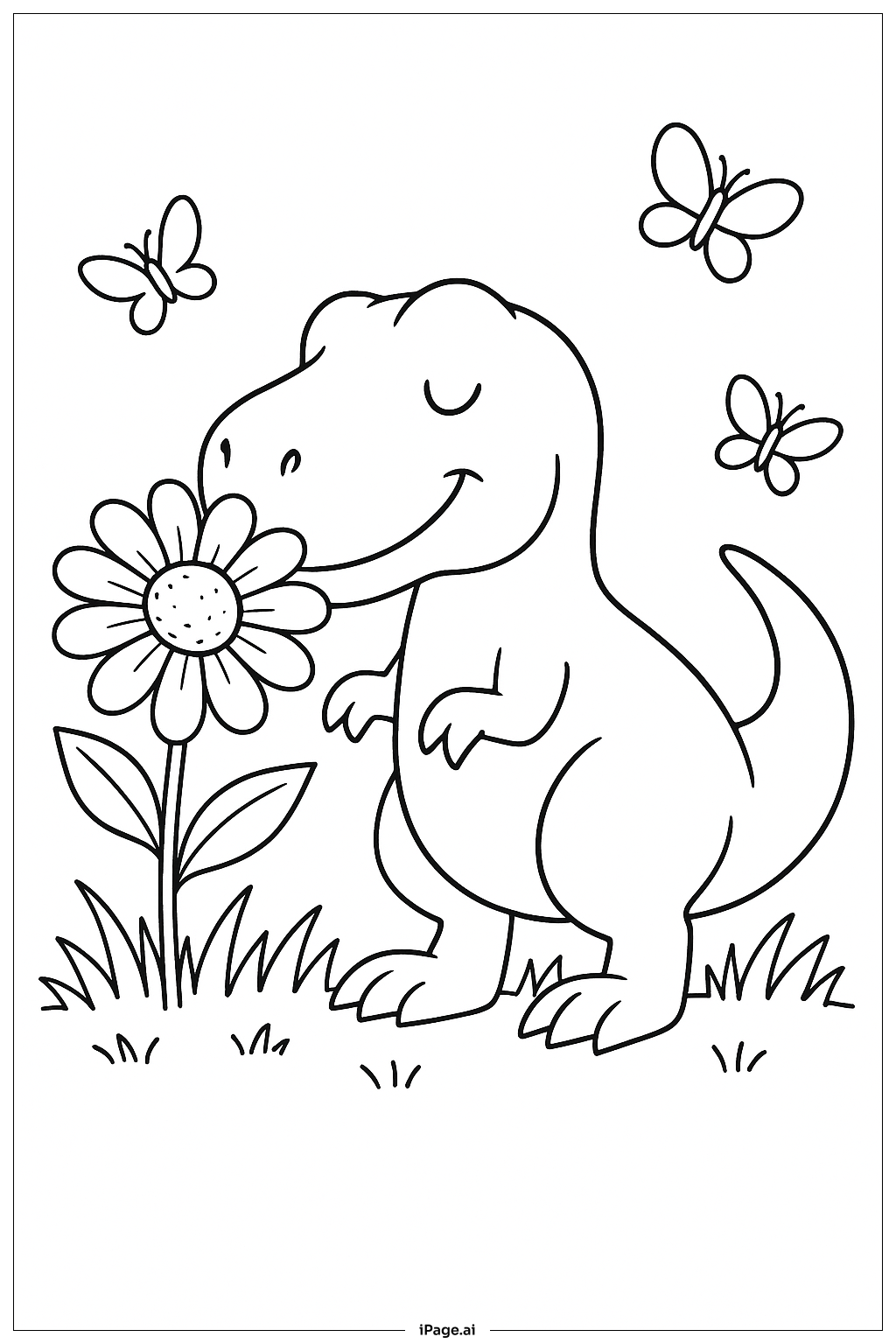  Trang tô màu T Rex ngửi hoa 