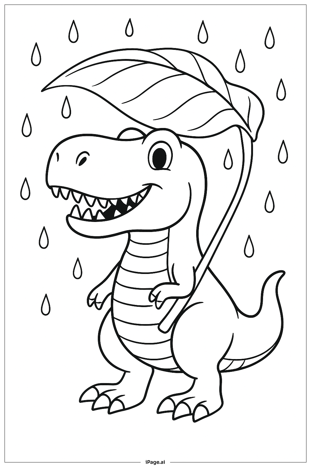  Trang tô màu Khủng long T Rex dưới chiếc ô lá 