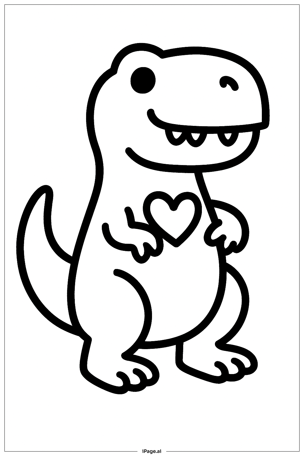 T Rex with Heart Symbol Coloring Page